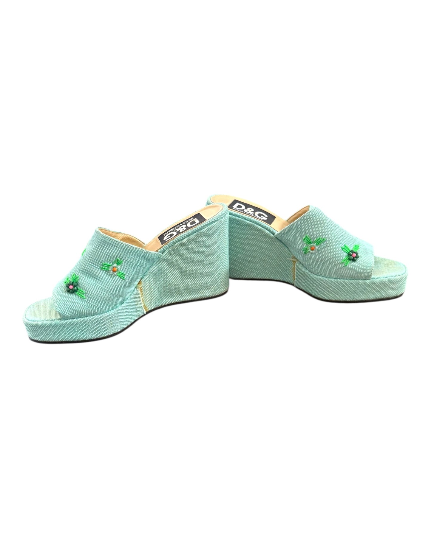 Vintage D&G Blue Floral Wedges