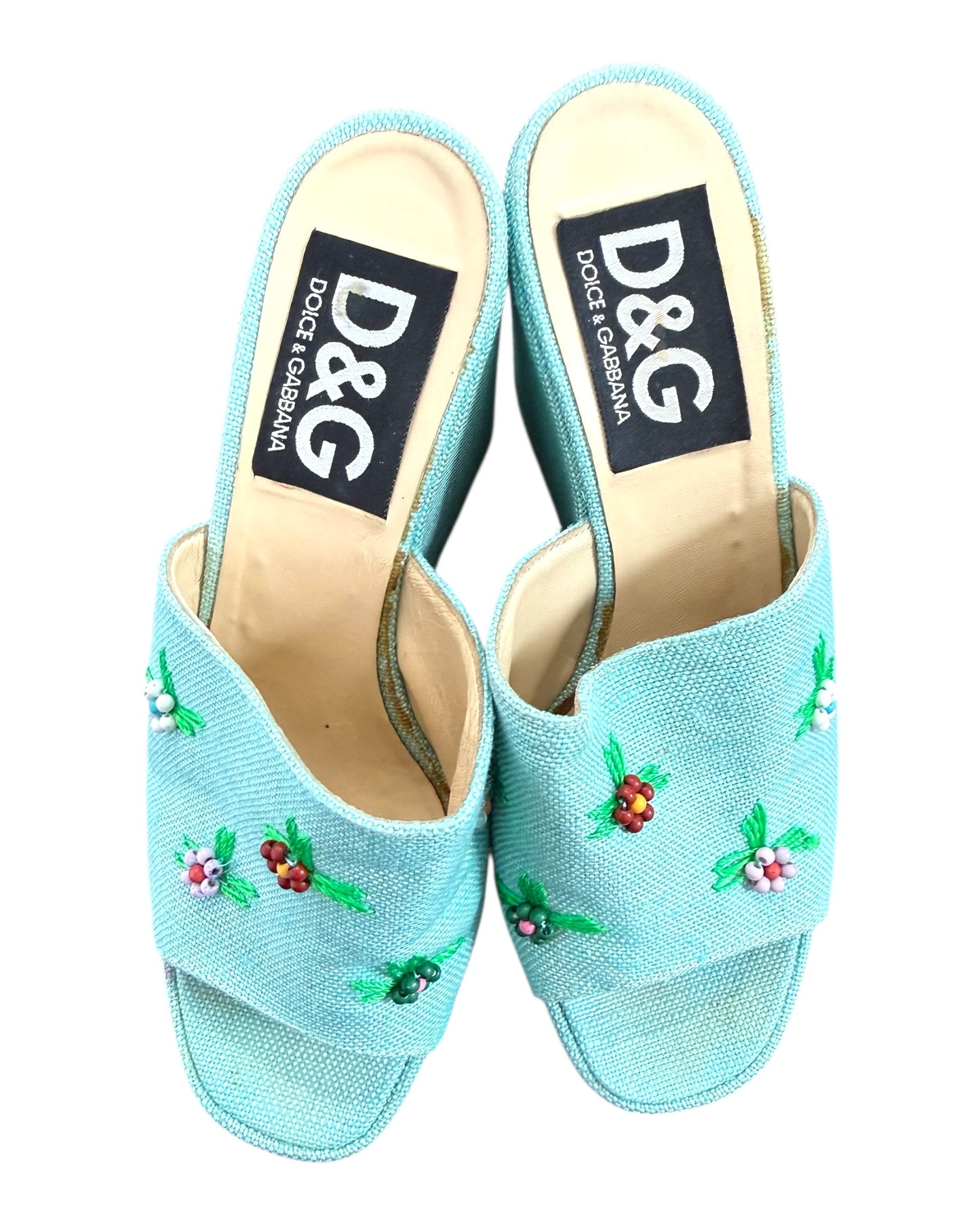 Vintage D&G Blue Floral Wedges