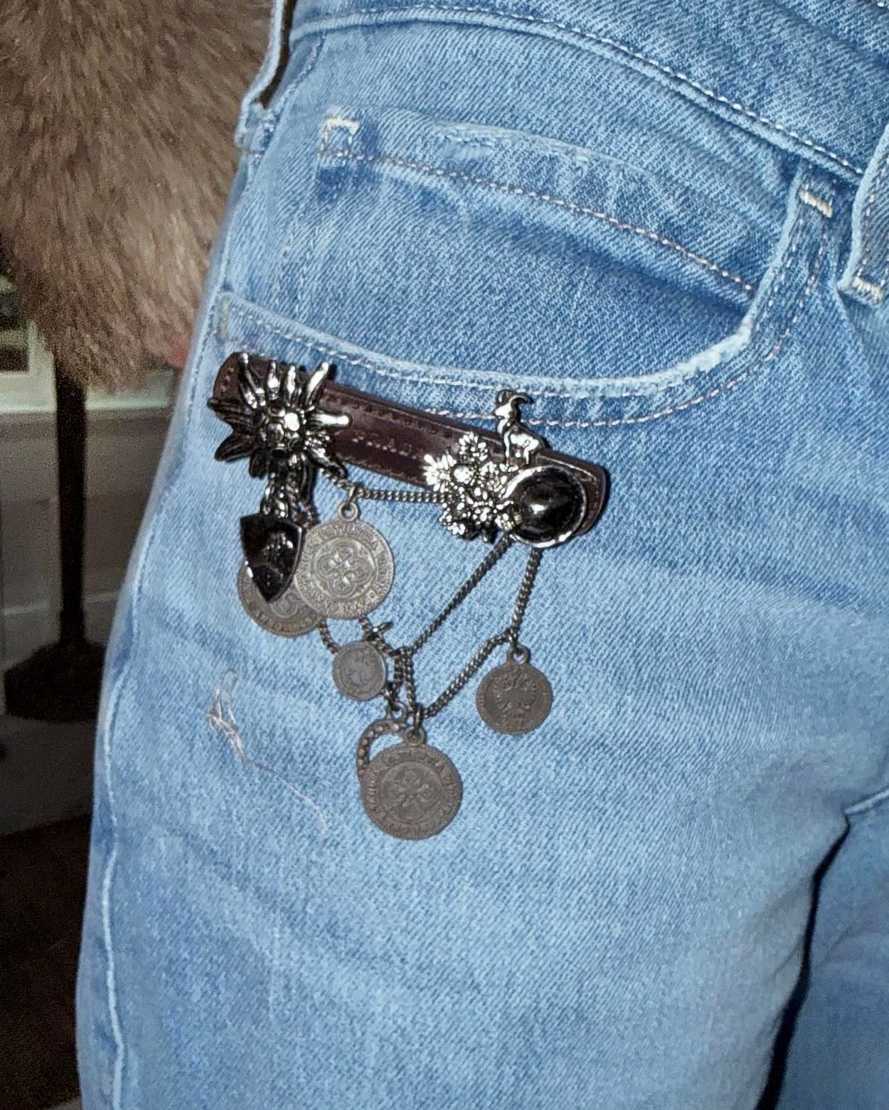 Vintage Prada Leather and Silver Cowboy Brooch