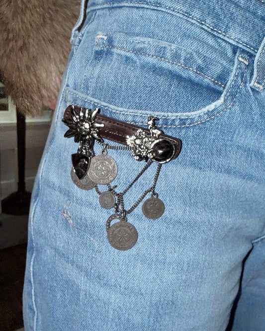 Vintage Prada Leather and Silver Cowboy Brooch