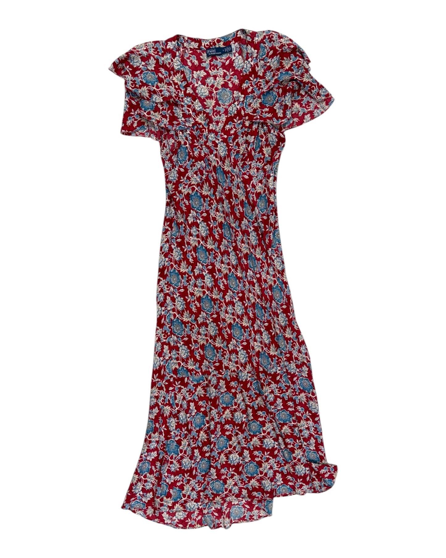 Vintage POLO Ralph Lauren Red Floral Midi Dress