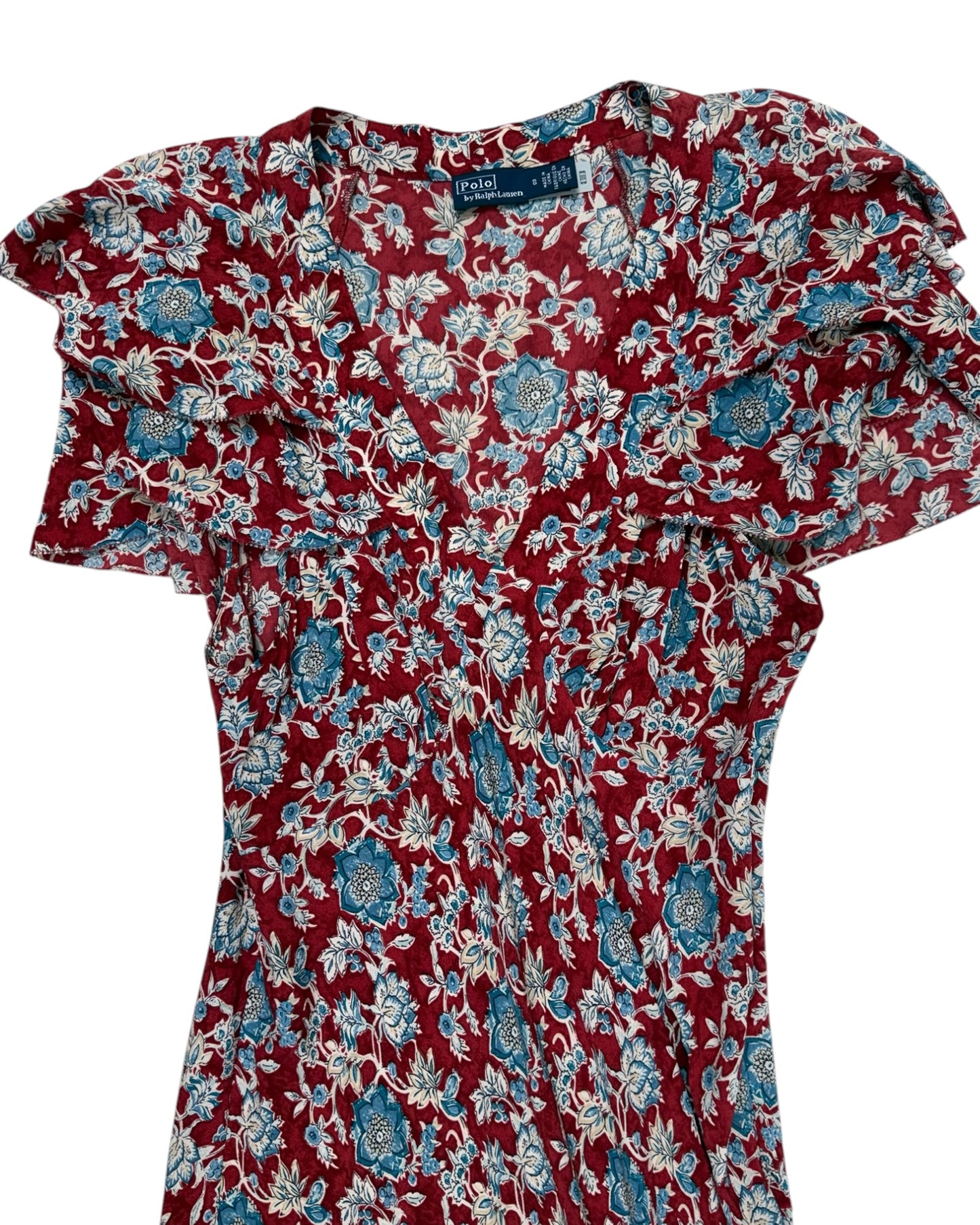 Vintage POLO Ralph Lauren Red Floral Midi Dress