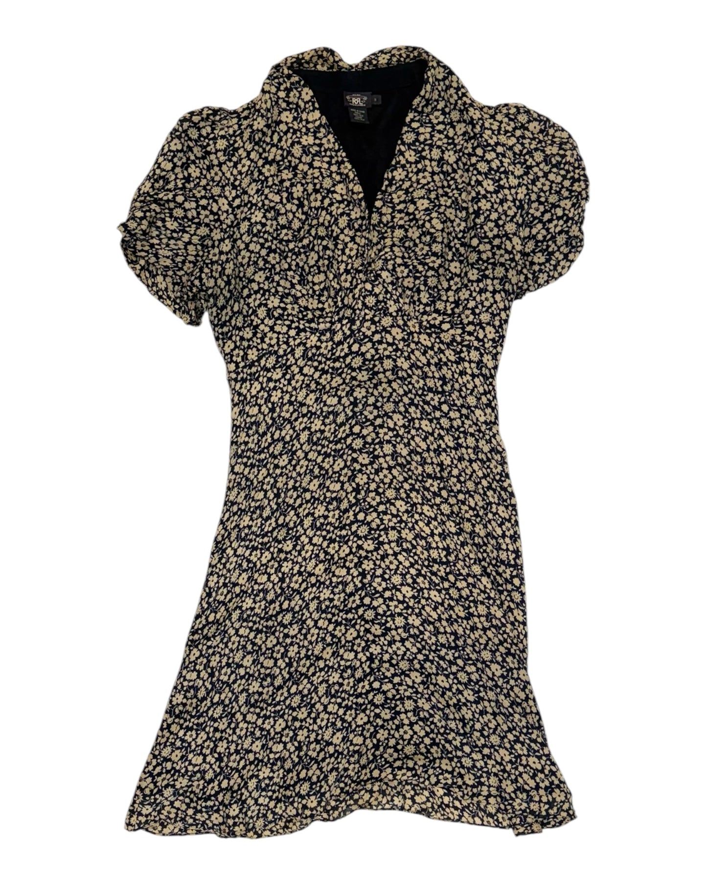 Pre-Loved RRL Ralph Lauren Silk Navy Blue Floral Mini Dress