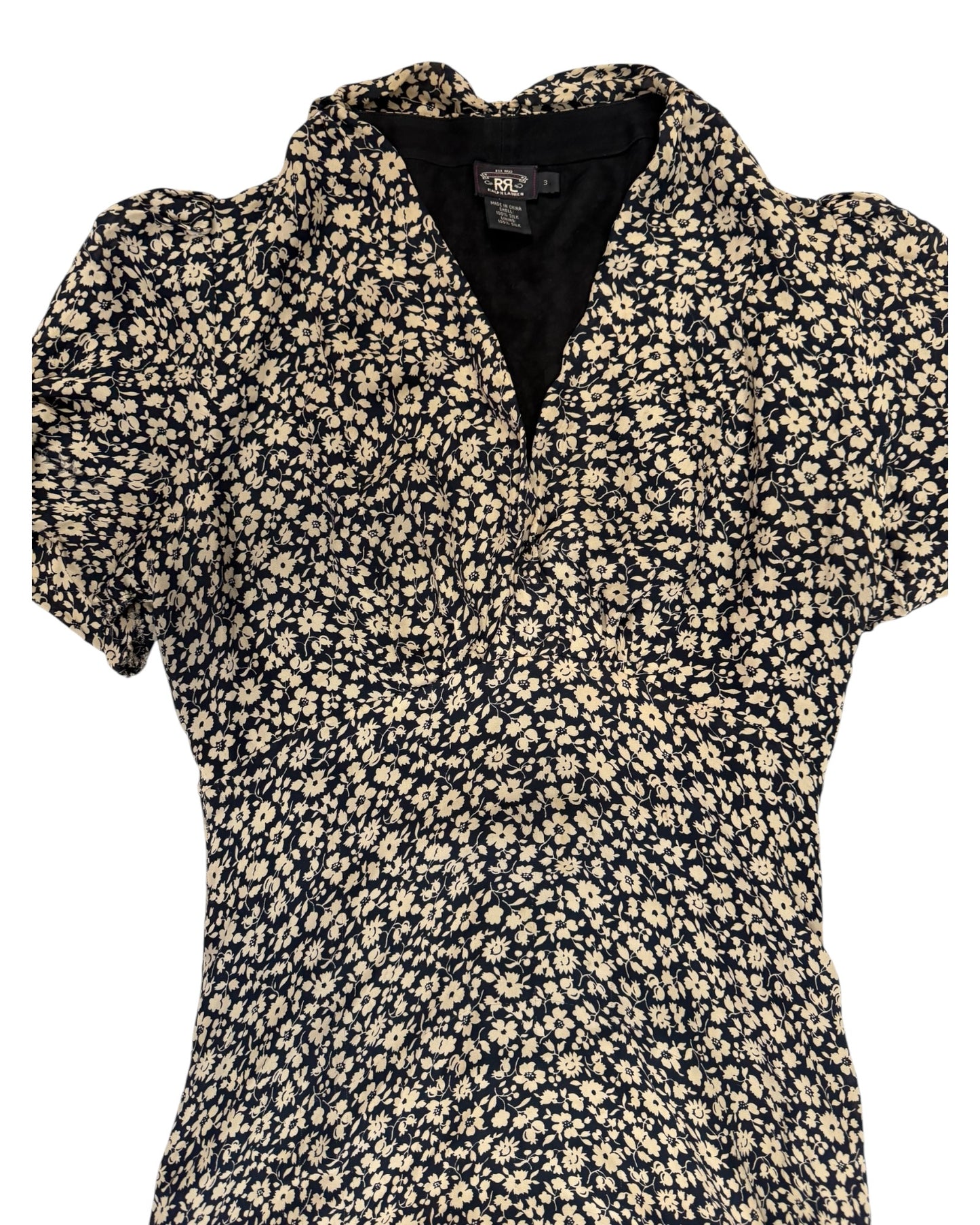 Pre-Loved RRL Ralph Lauren Silk Navy Blue Floral Mini Dress