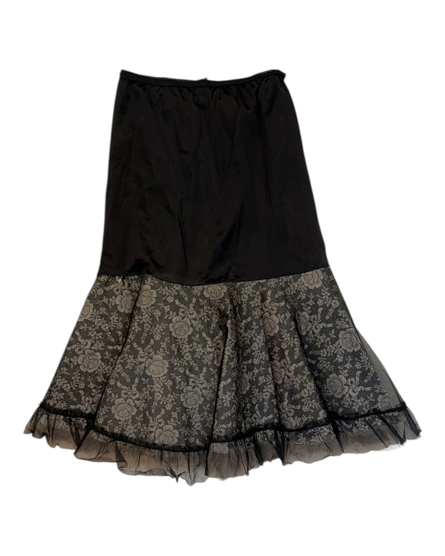 Vintage Black Ruffle Slip Skirt