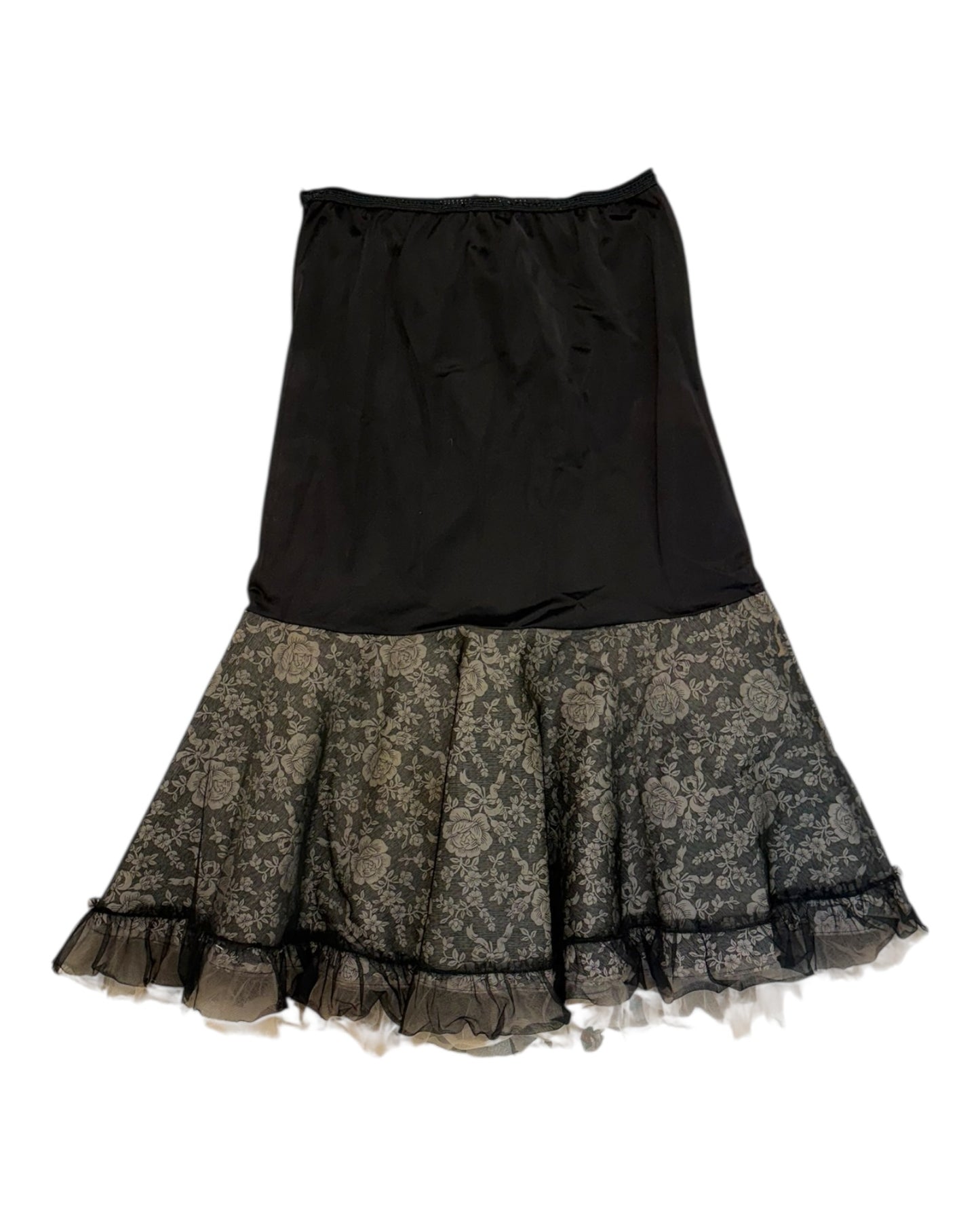 Vintage Black Ruffle Slip Skirt