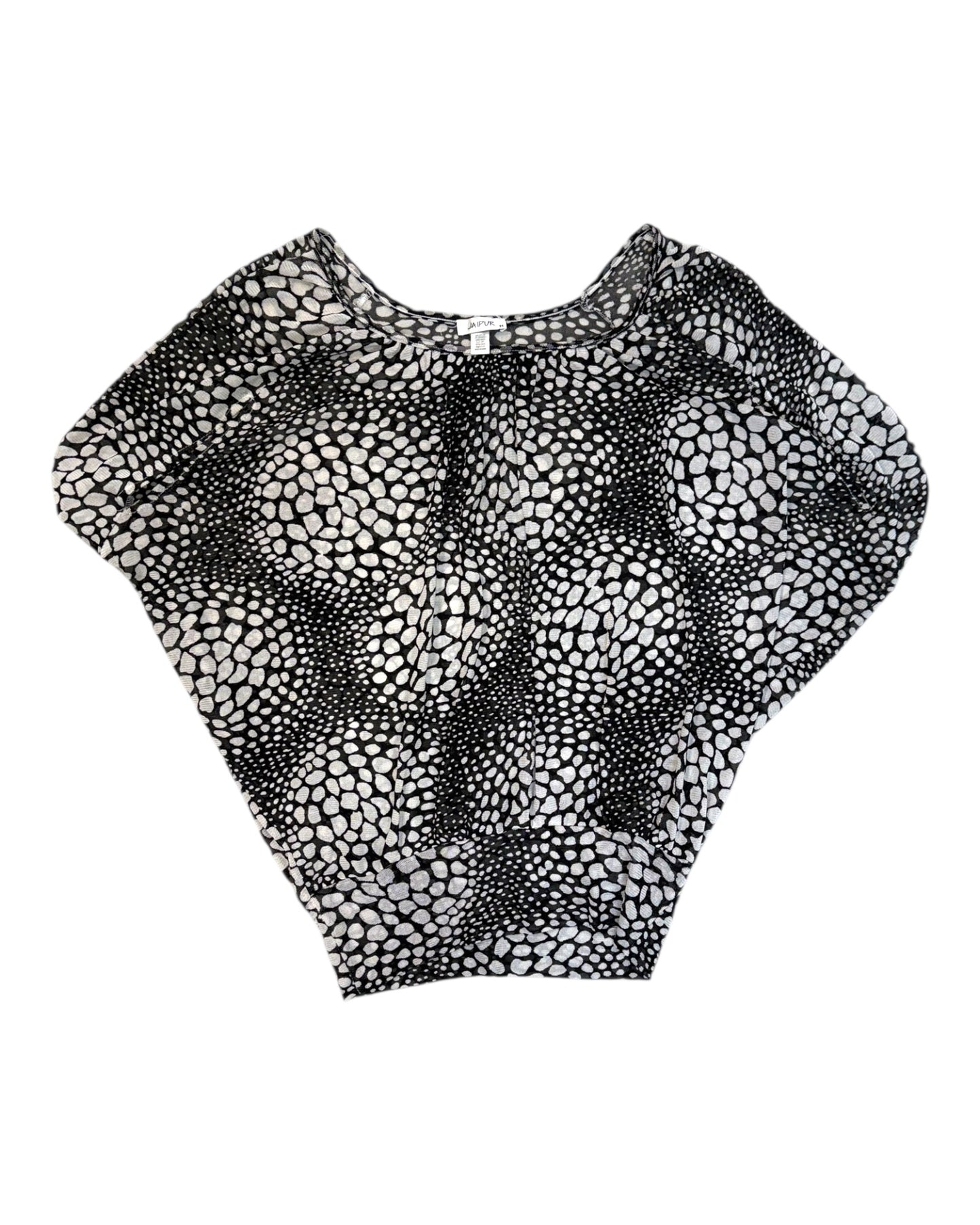 Vintage Y2K Black and White Animal Print Mesh Blouse