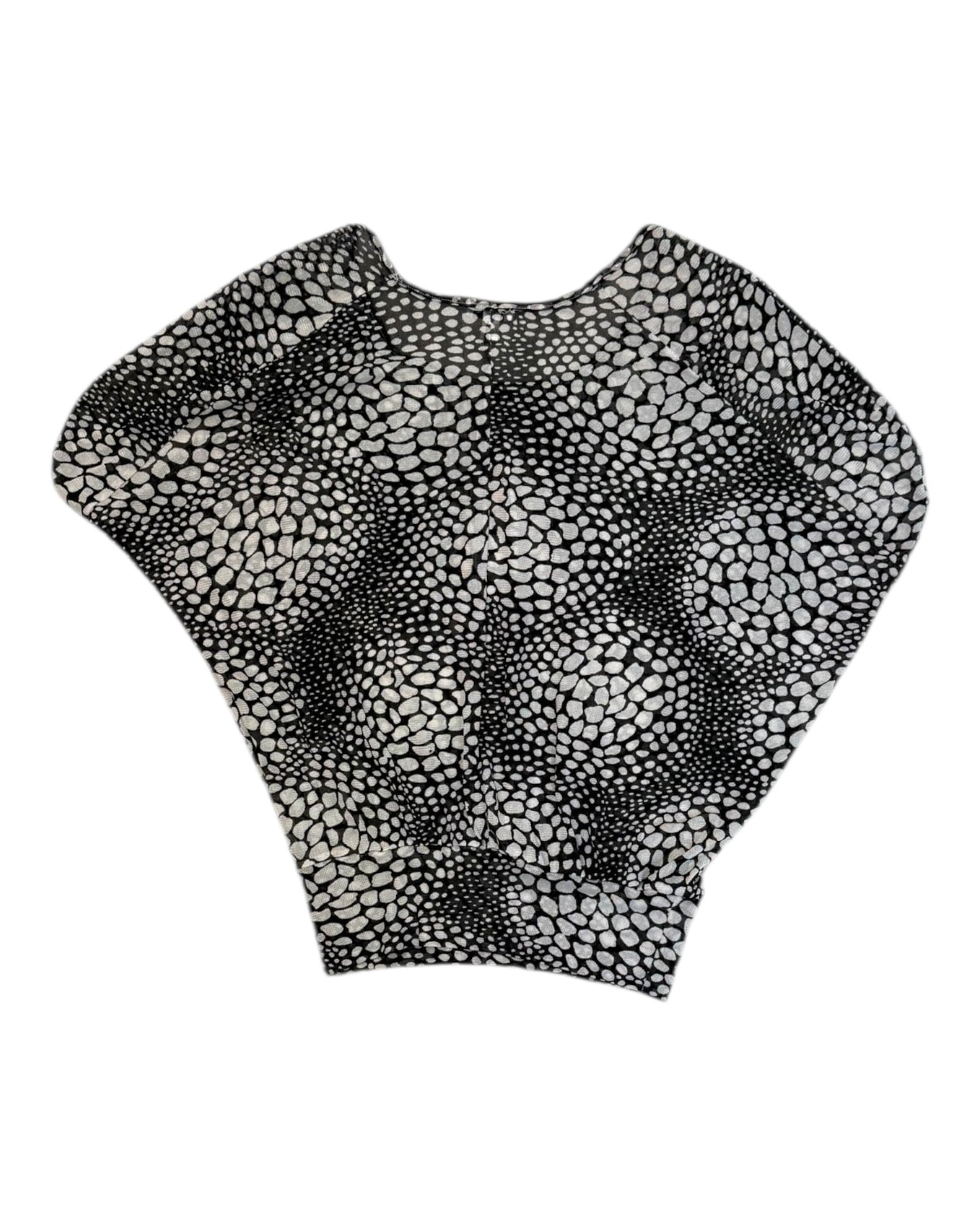 Vintage Y2K Black and White Animal Print Mesh Blouse