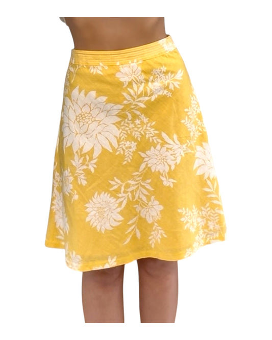 Pre-Loved Yellow Floral Print Knee-Length Skirt