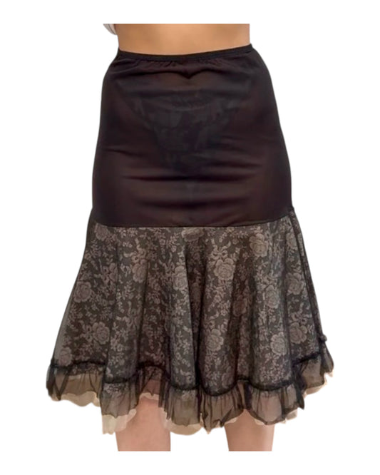 Vintage Black Ruffle Slip Skirt