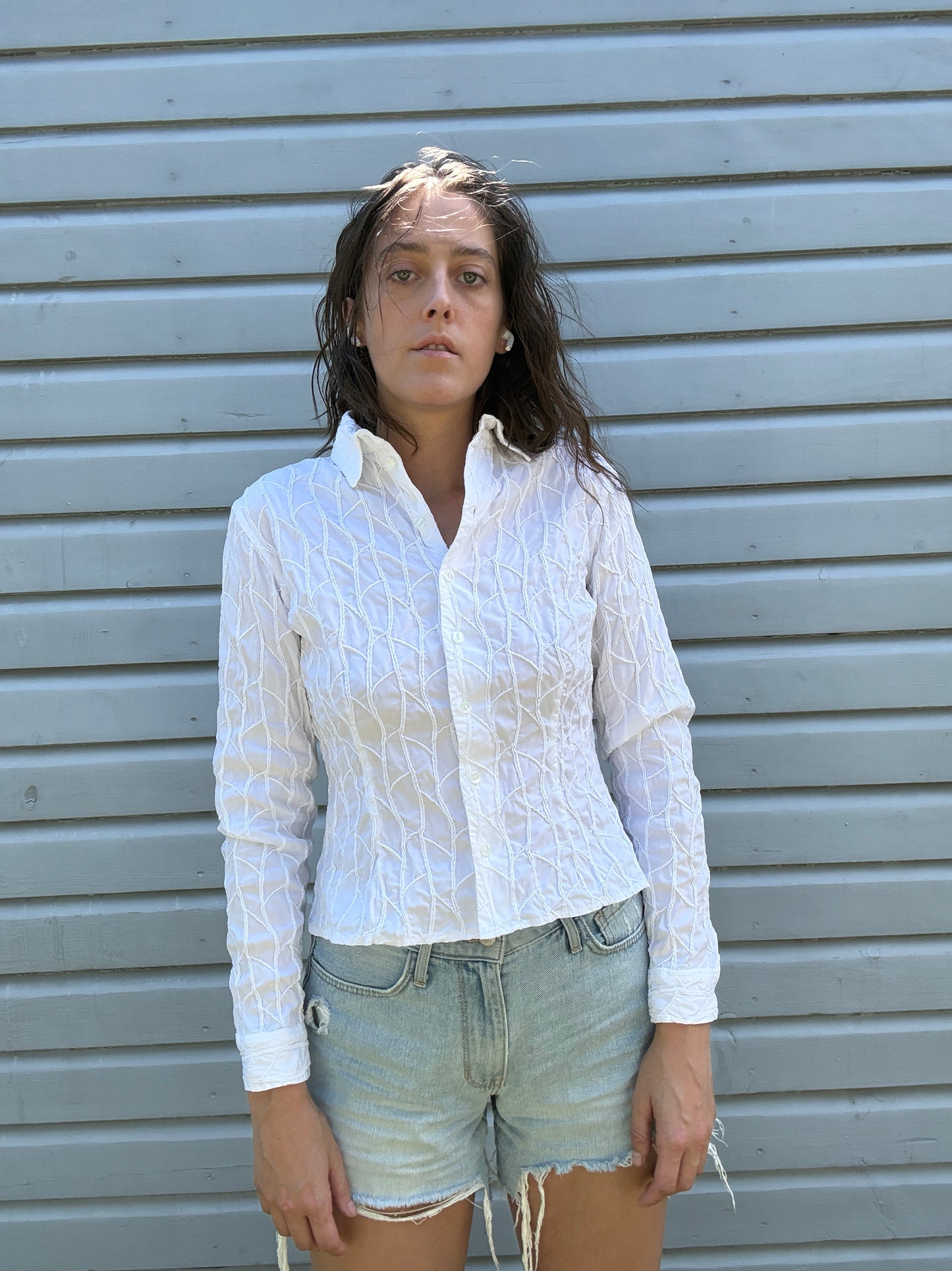 Vintage Anne Fontaine White Embroidered Blouse