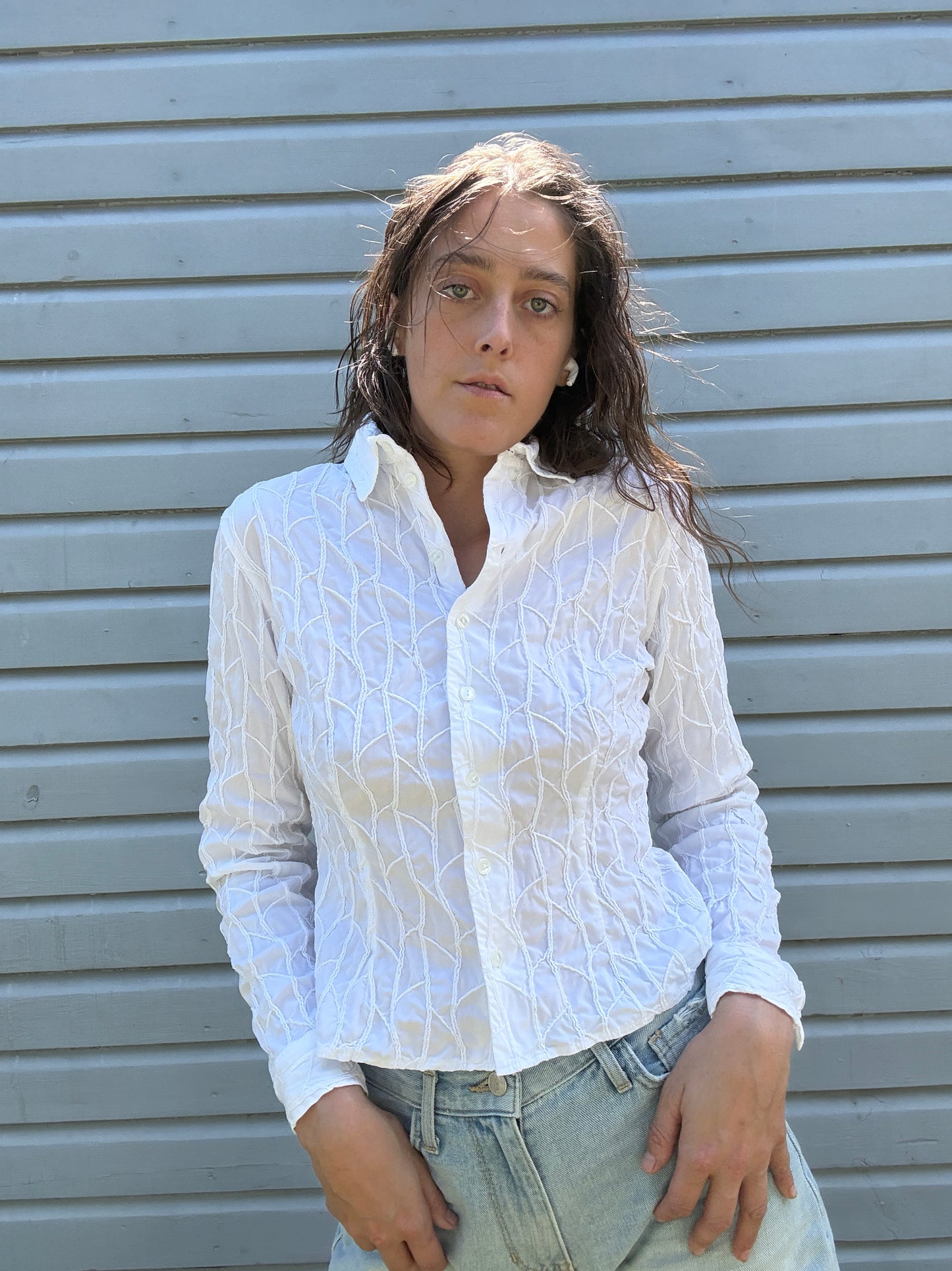 Vintage Anne Fontaine White Embroidered Blouse