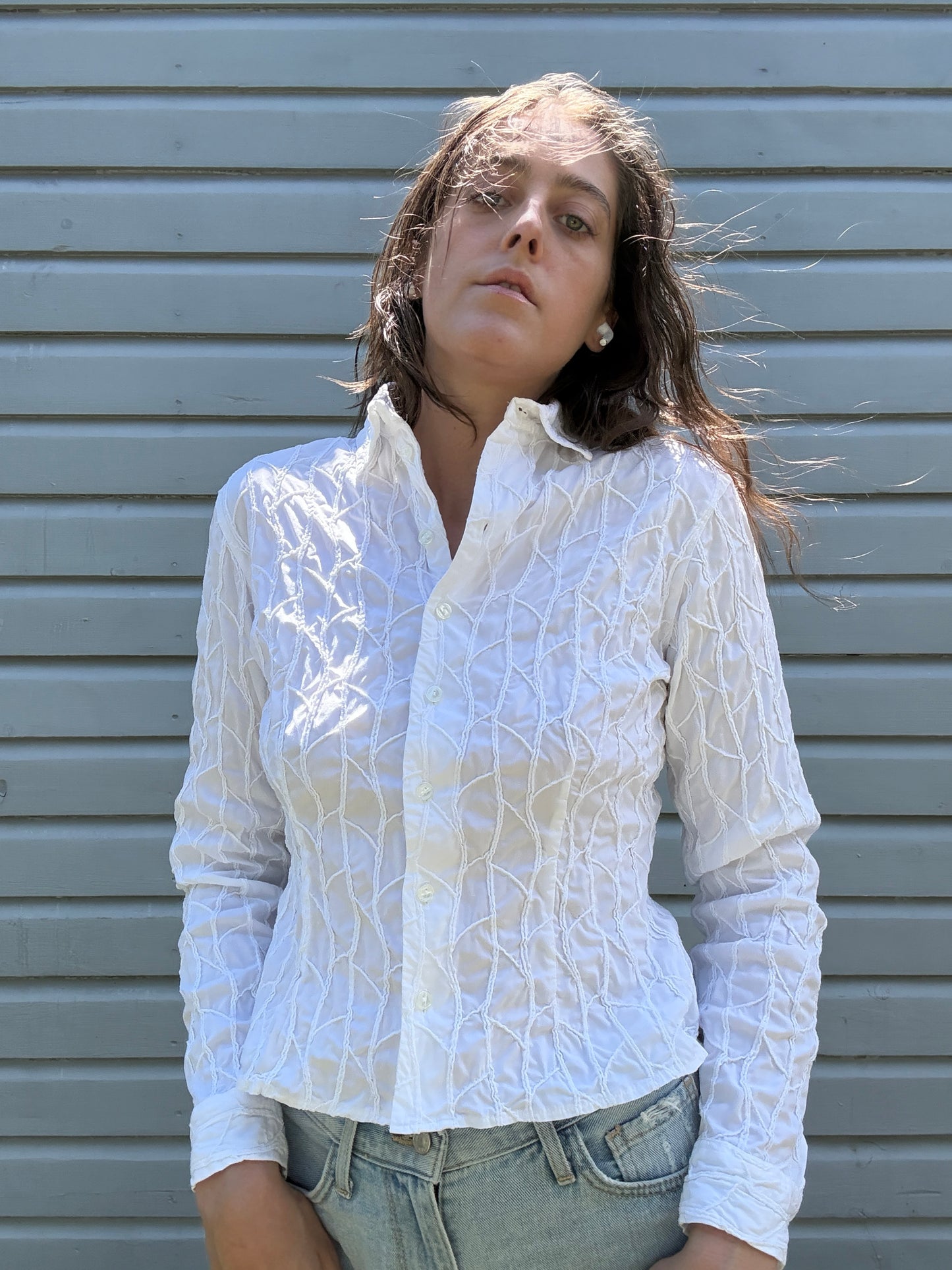 Vintage Anne Fontaine White Embroidered Blouse
