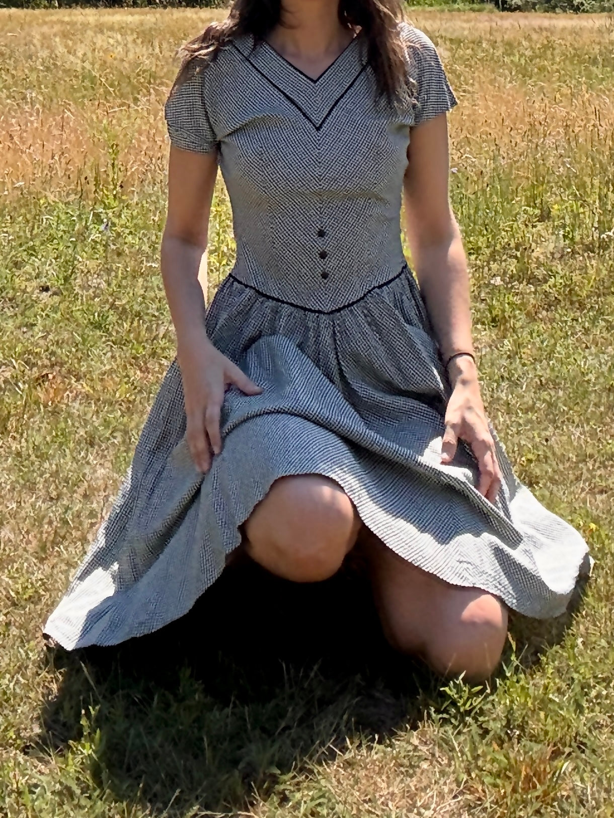 Vintage 1950s Blue Plaid Midi Dress