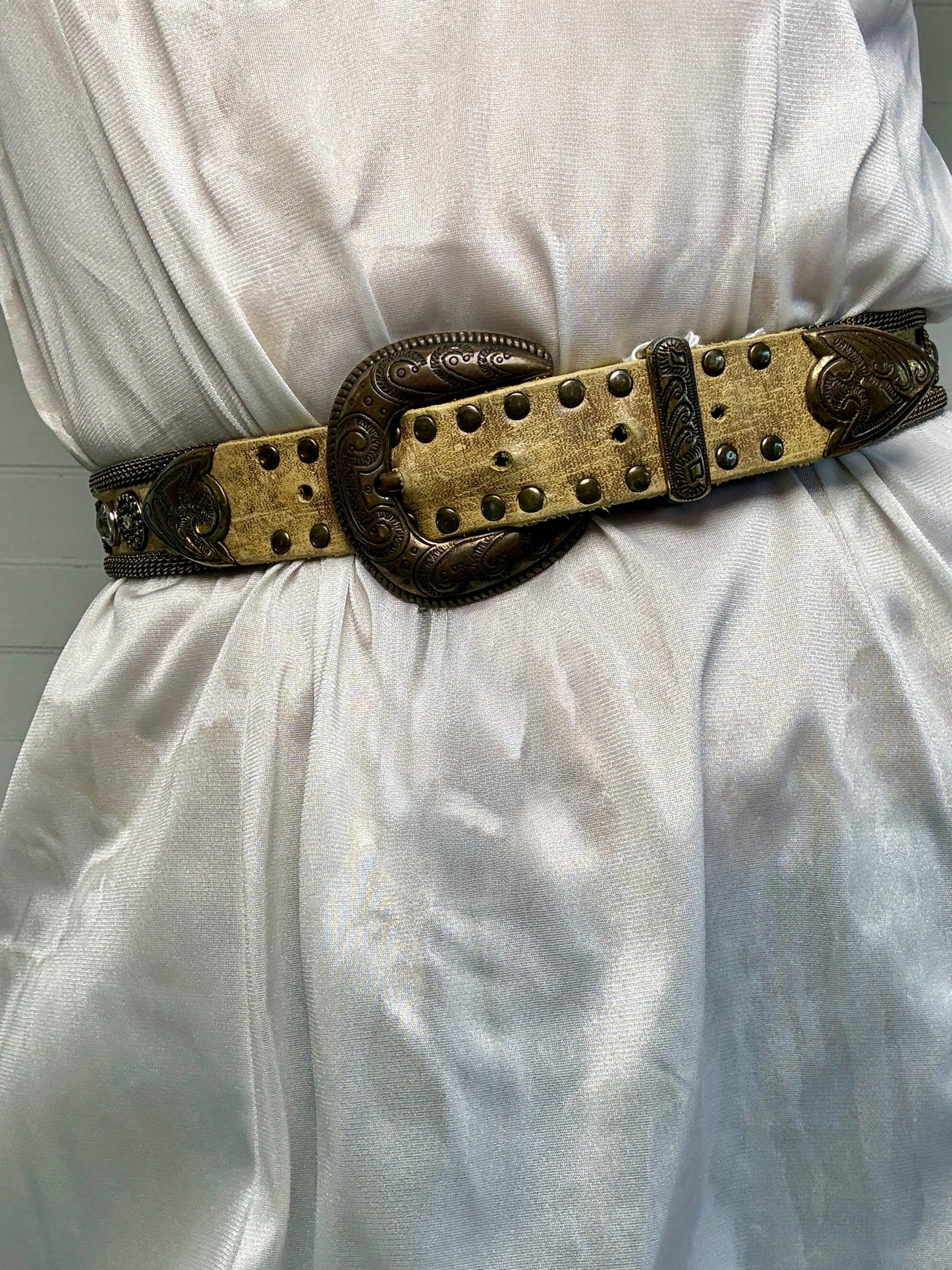 Vintage Chainmail and Leather Gold Belt