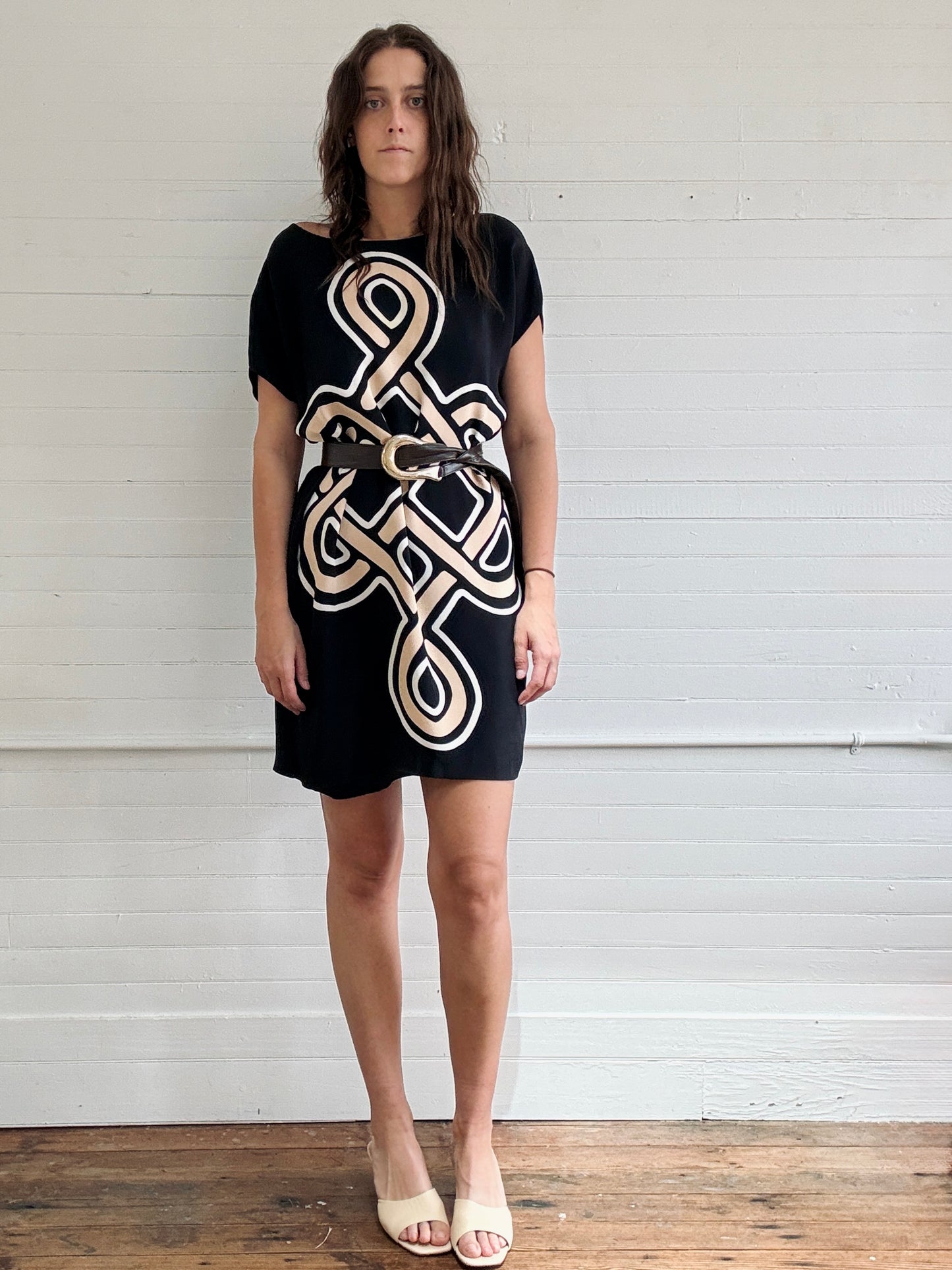 Pre-Loved Diane Von Furstenberg Graphic Print Black Dress