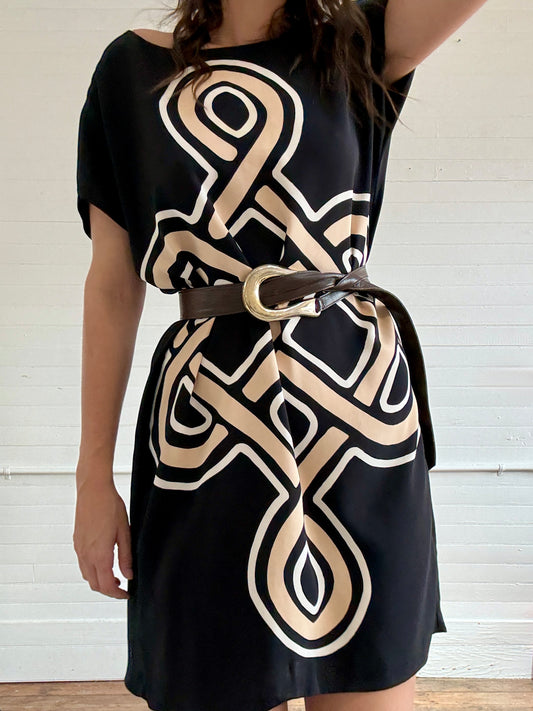 Pre-Loved Diane Von Furstenberg Graphic Print Black Dress