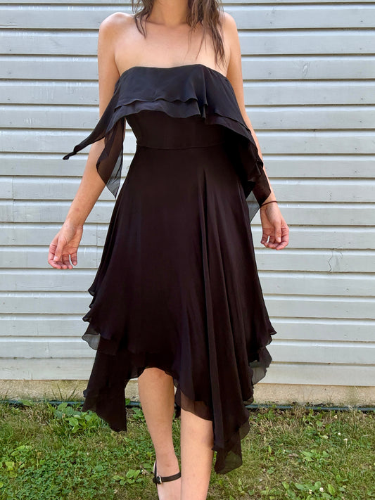 Vintage Halston Black Strapless Handkerchief Dress