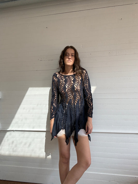 Vintage Navy Blue Crochet Tunic