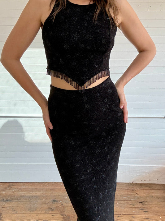 Vintage Cache Black Beaded Skirt Set