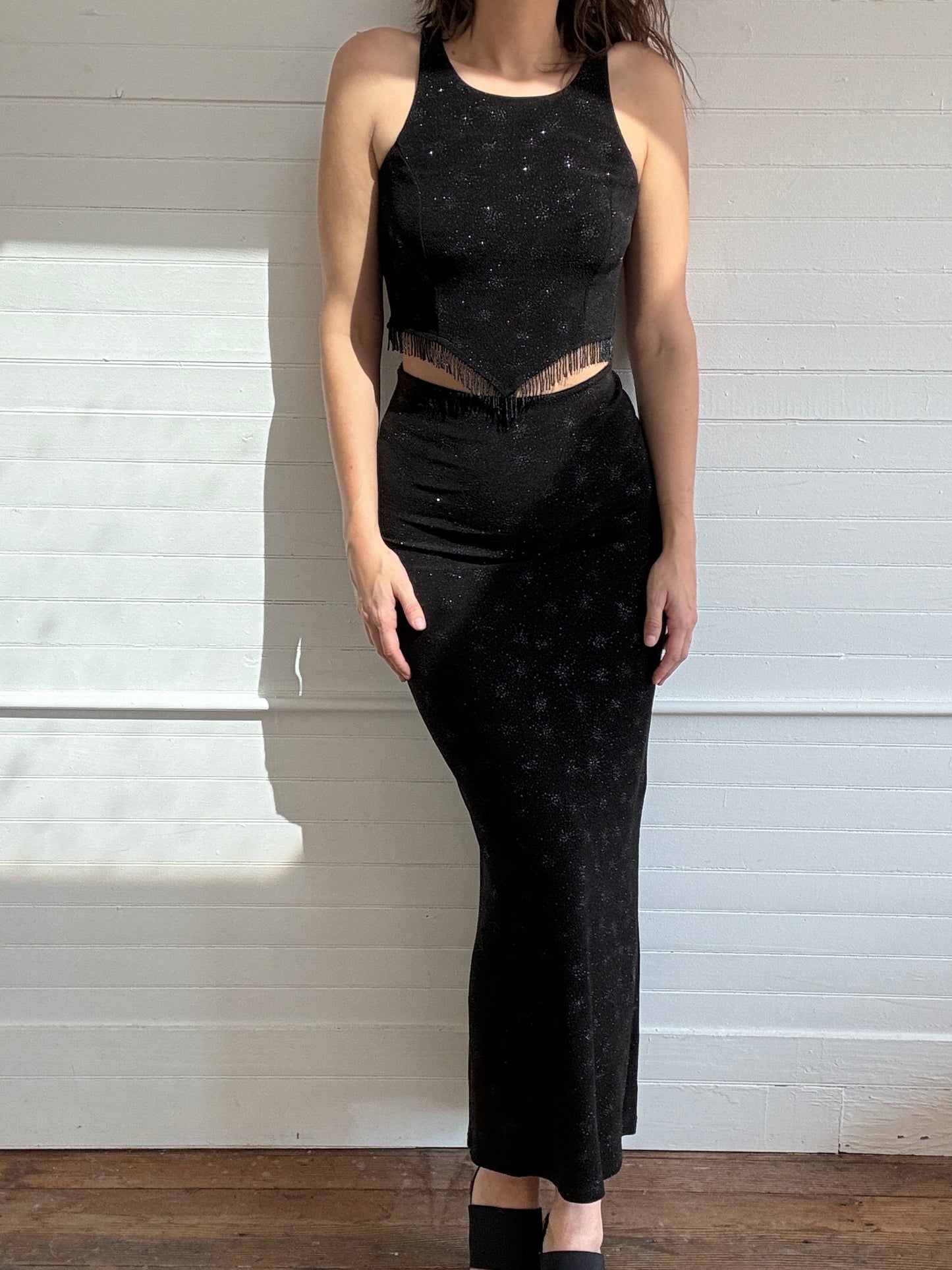 Vintage Cache Black Beaded Skirt Set