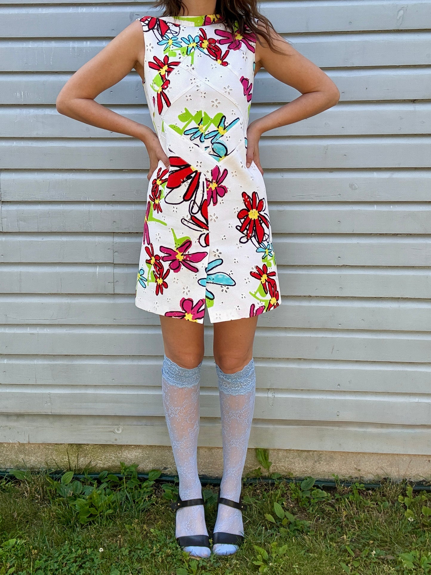 Vintage Christian Lacroix Floral Eyelet Shift Dress