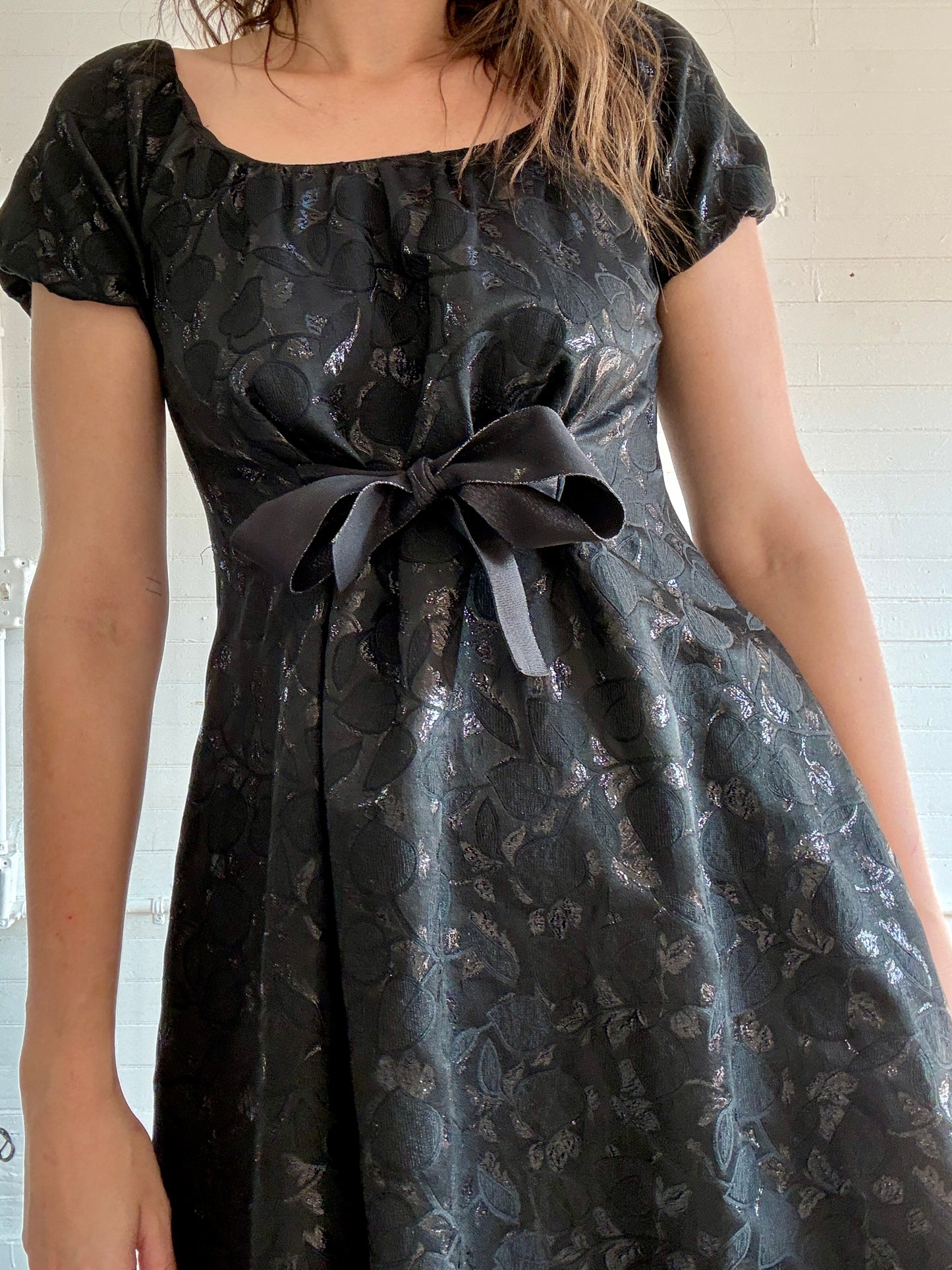 Vintage 2000s Moschino Black Floral Dress with Ribbon