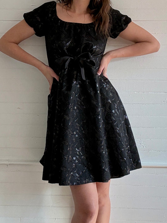 Vintage 2000s Moschino Black Floral Dress with Ribbon