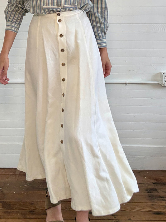 Vintage Linen Button-Up Midi Skirt