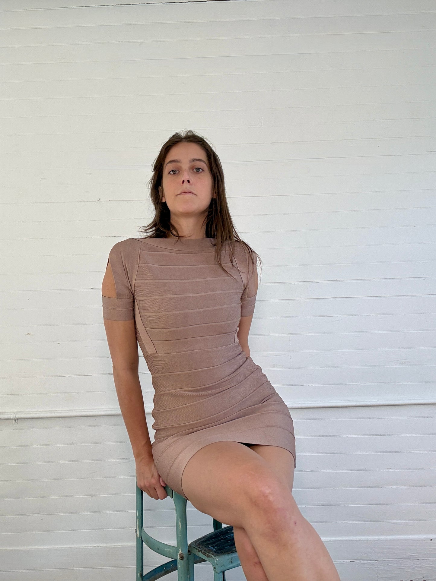 Vintage Herve Leger Taupe Mini Dress