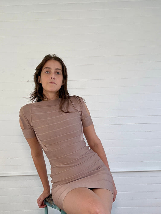 Vintage Herve Leger Taupe Mini Dress