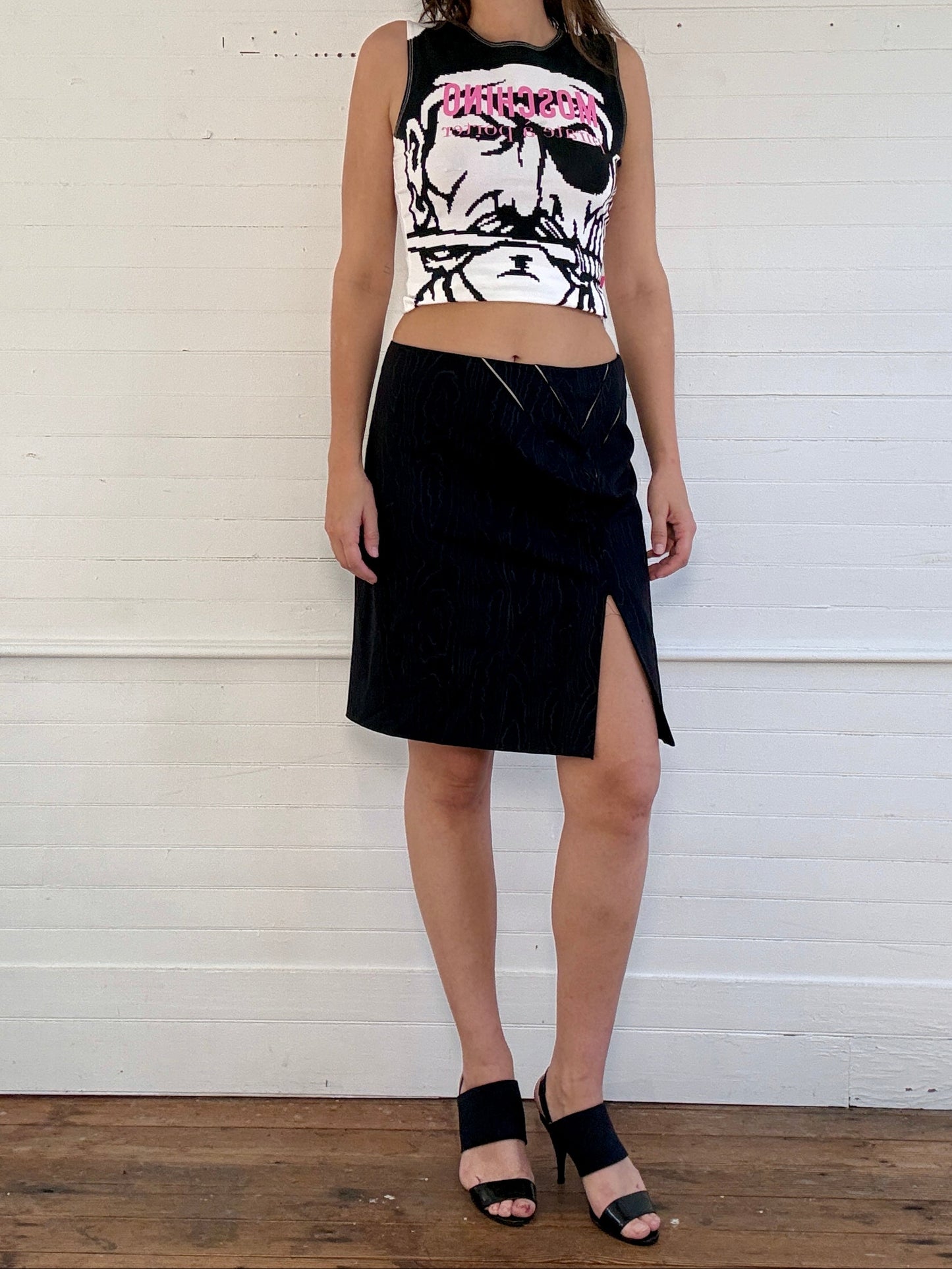 Vintage 2000s Versace Graphic Print Black Skirt