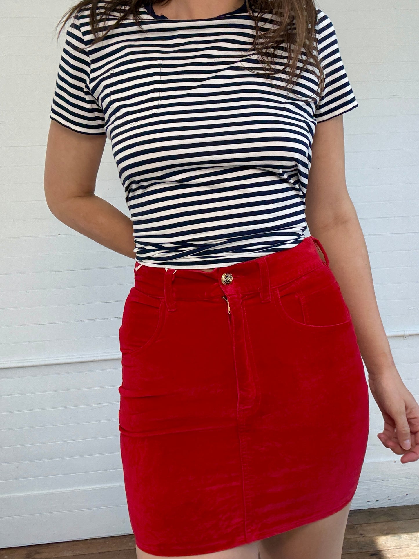 Vintage 1980s Moschino Red Velvet Mini Skirt