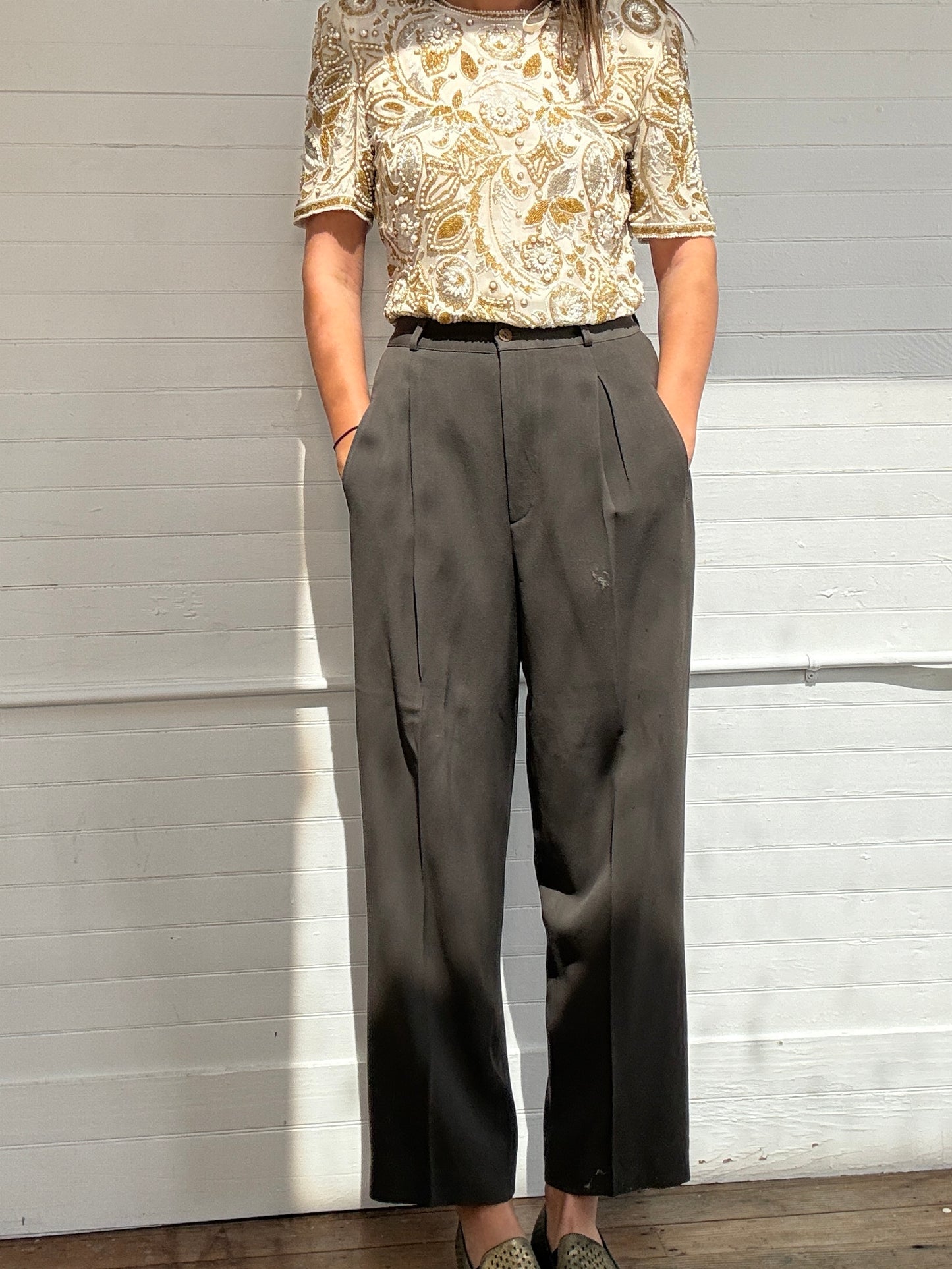 Vintage Calvin Klein Green Pleated Trousers