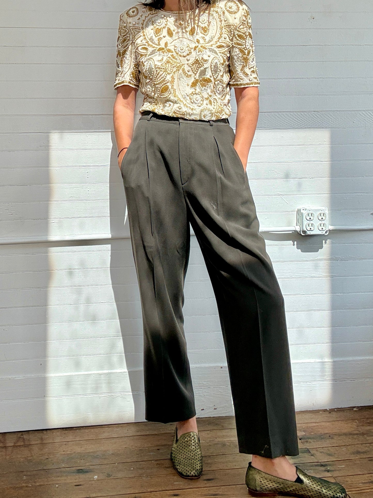 Vintage Calvin Klein Green Pleated Trousers