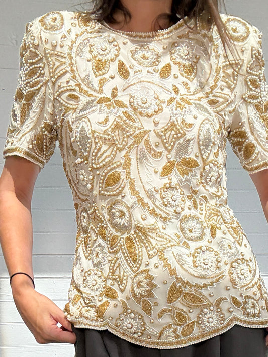 Vintage Nipon Gold Beaded Blouse