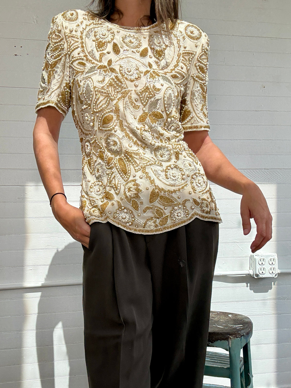 Vintage Nipon Gold Beaded Blouse