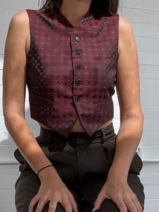 Vintage Romeo Gigli Burgundy and Gold Silk Waist Coat Vest
