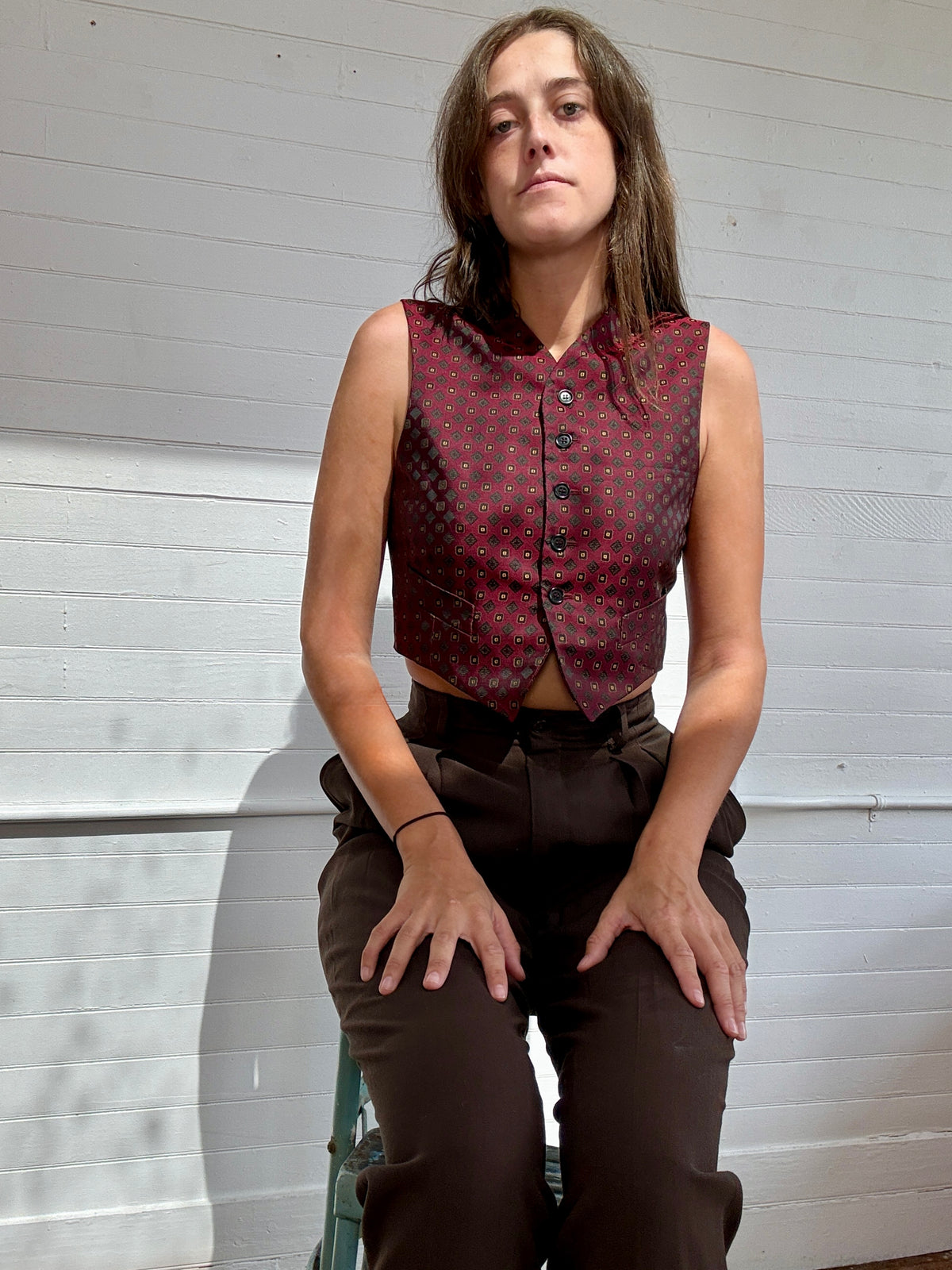 Vintage Romeo Gigli Burgundy and Gold Silk Waist Coat Vest