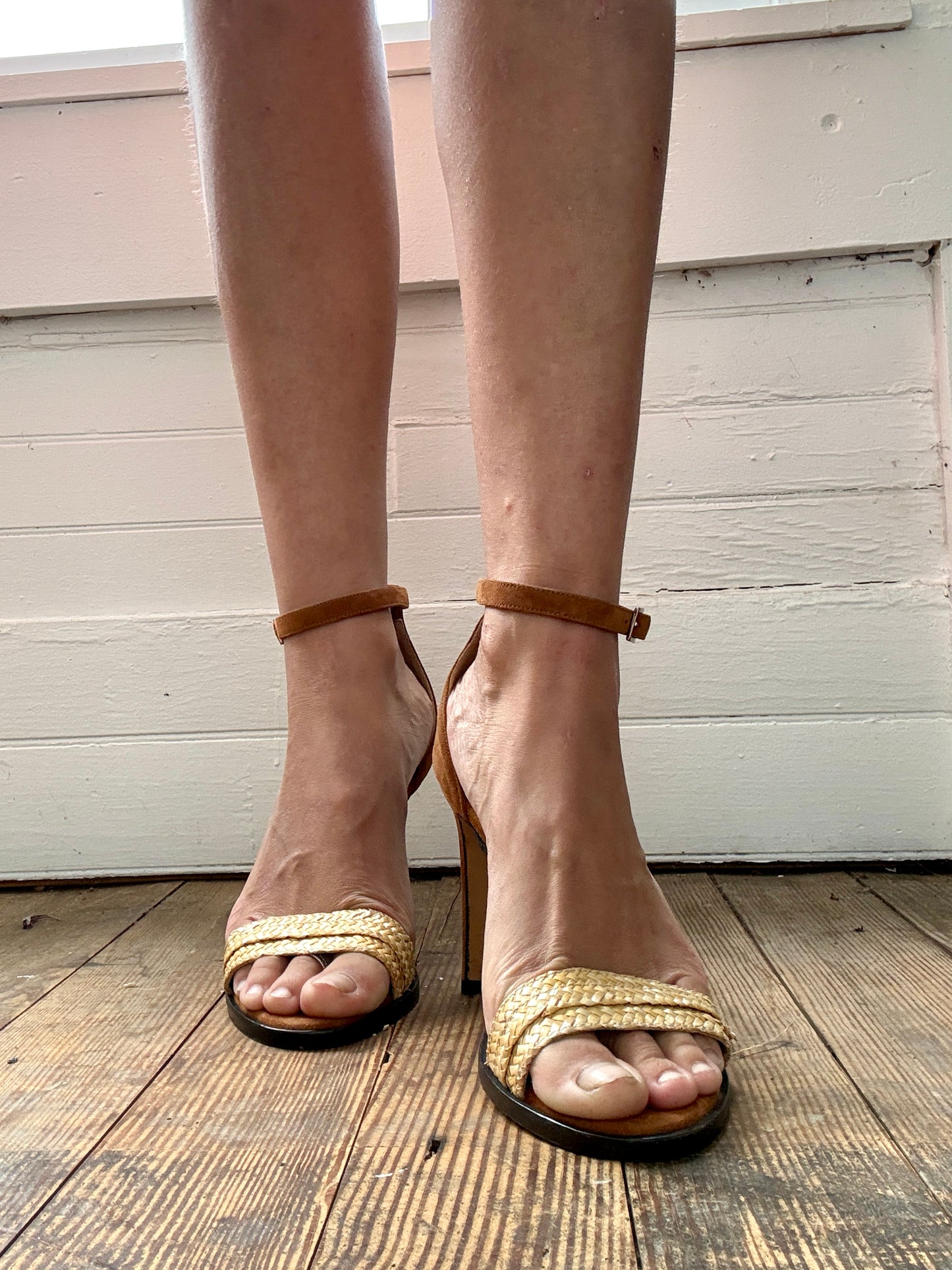 Pre-Loved Dear Frances Straw and Suede Sandals