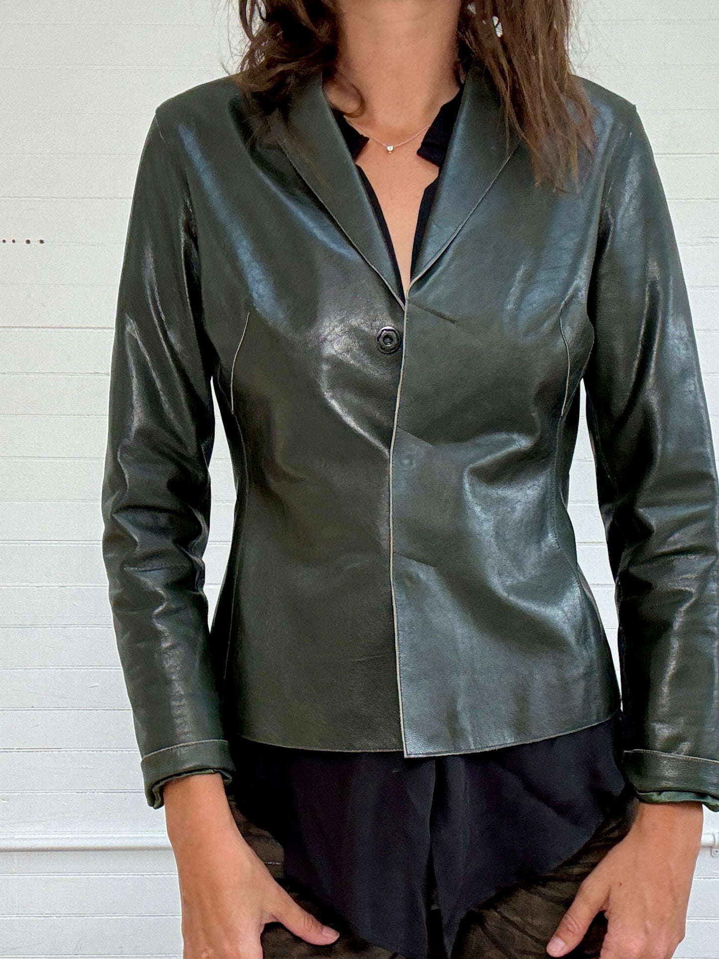Vintage Green Leather Blazer