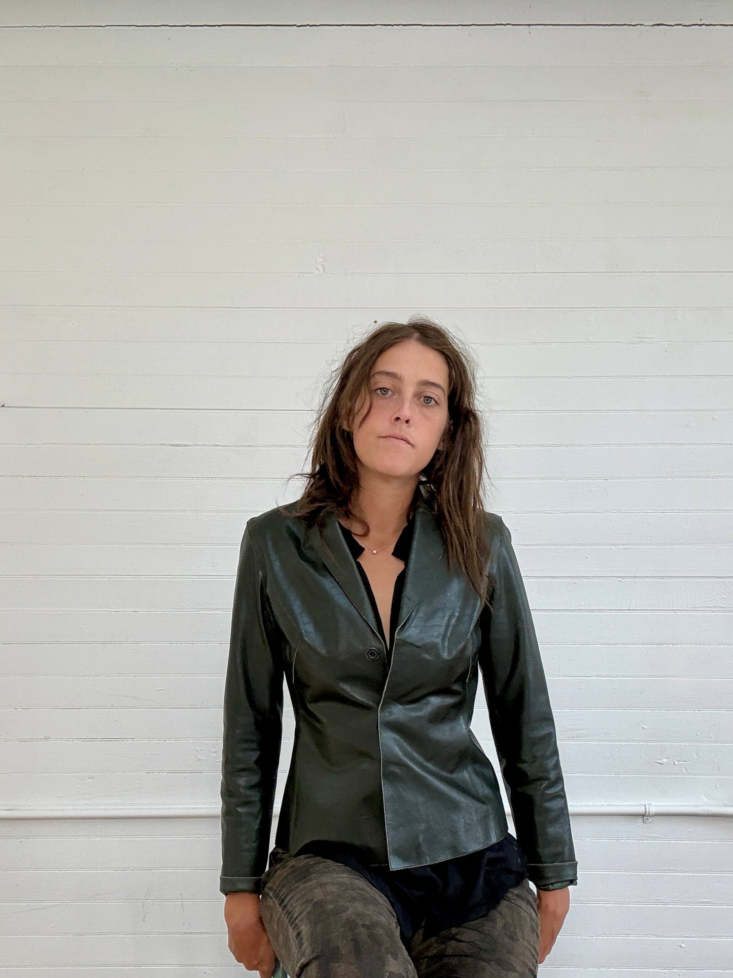 Vintage Green Leather Blazer
