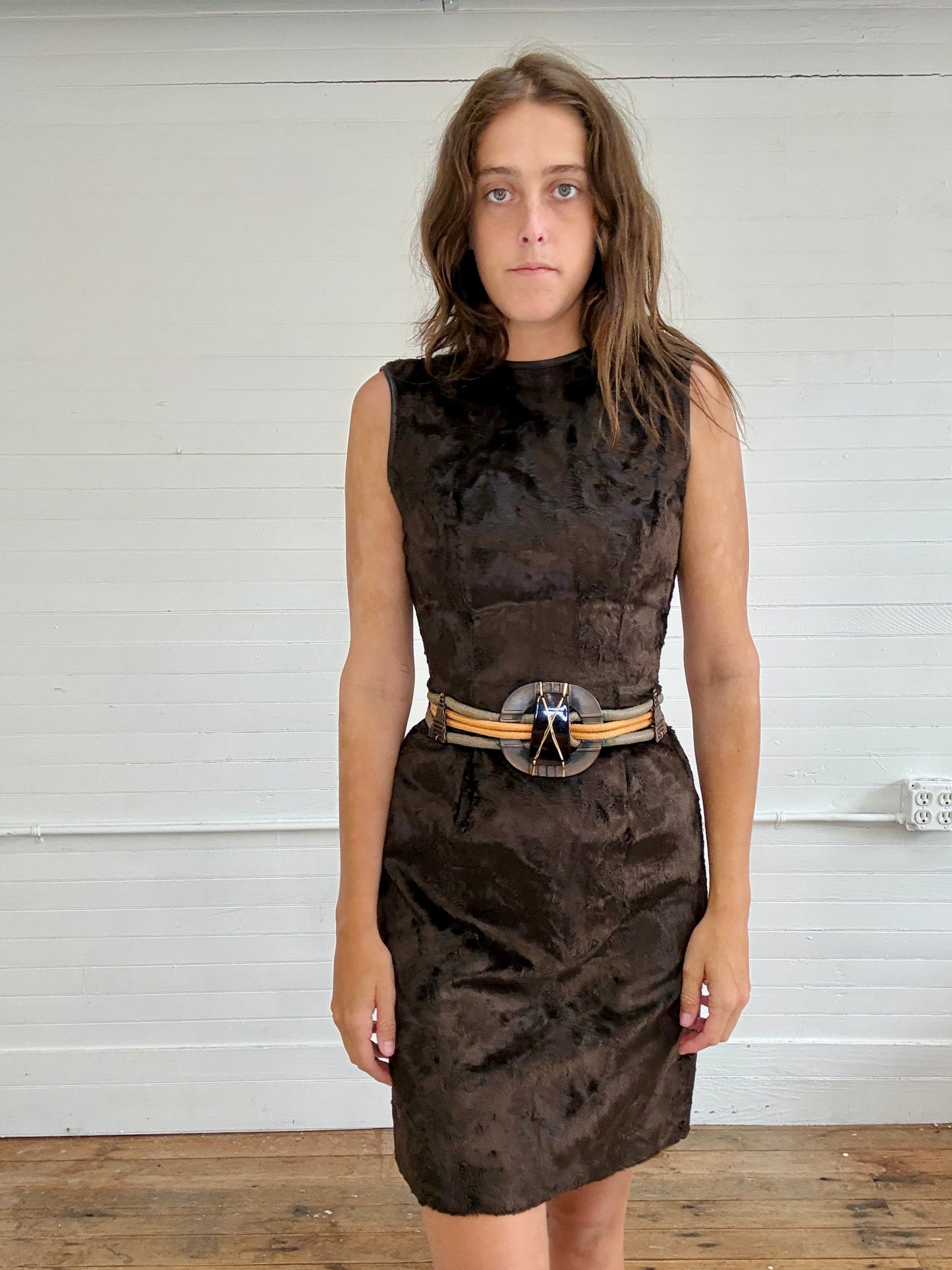 Vintage Plein Sud Fur and Leather Dress