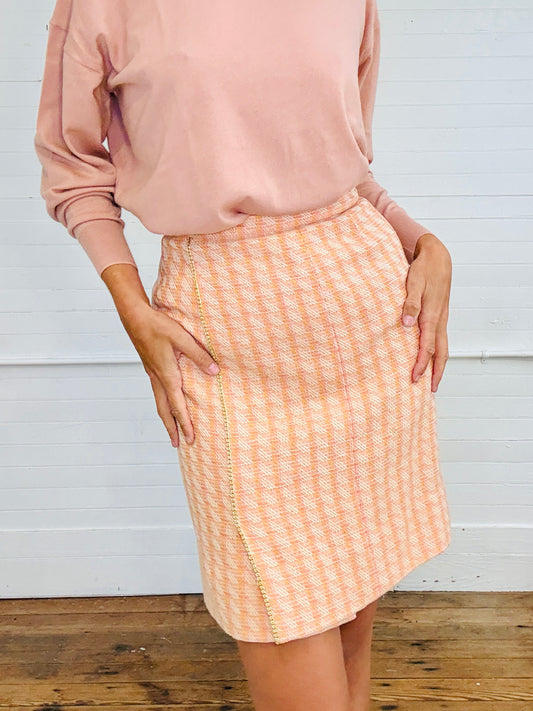 Vintage Chanel Pink Pencil Skirt with Gold Chain Detail