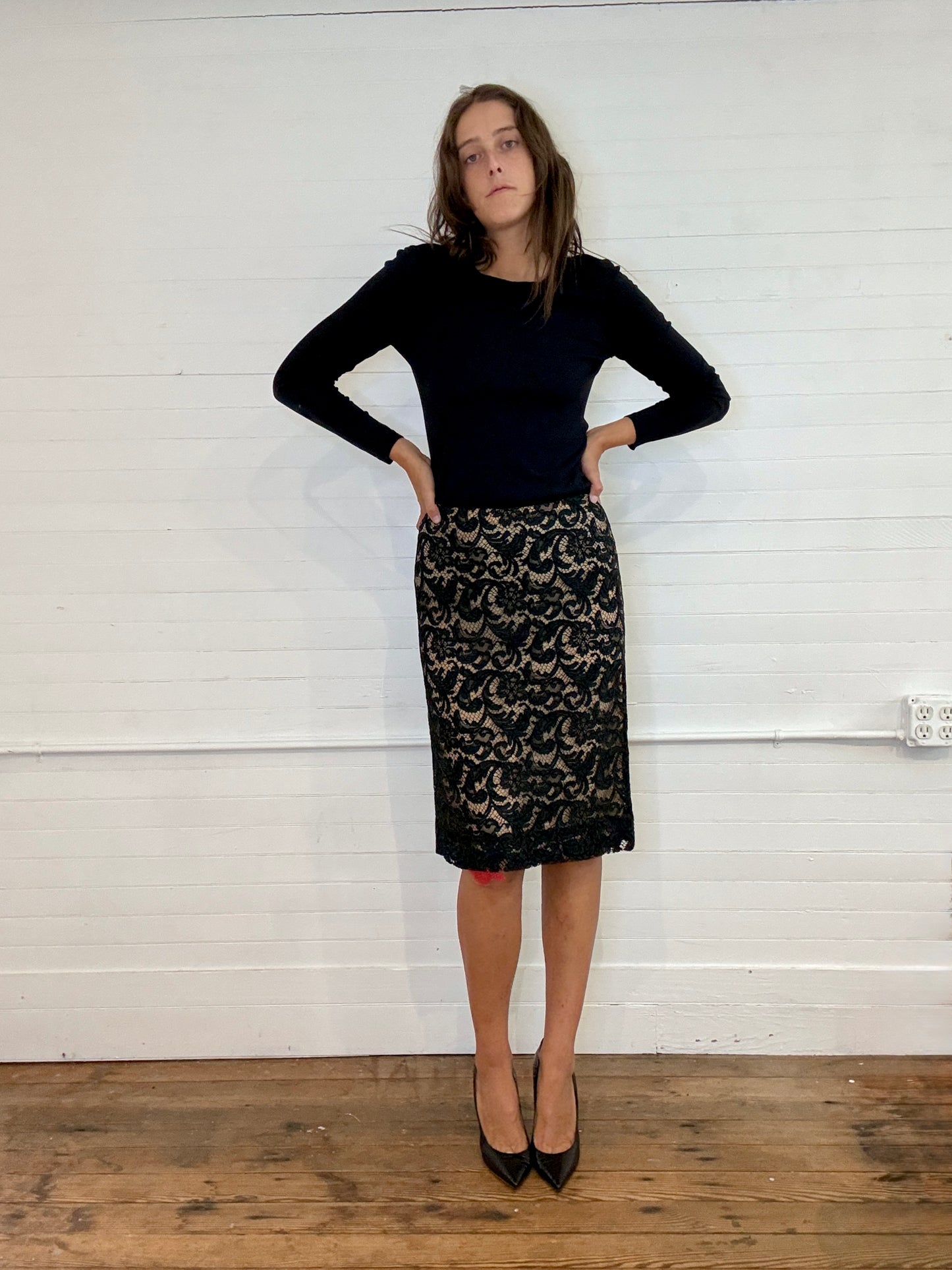 Vintage Prada Black Lace Overlay Skirt