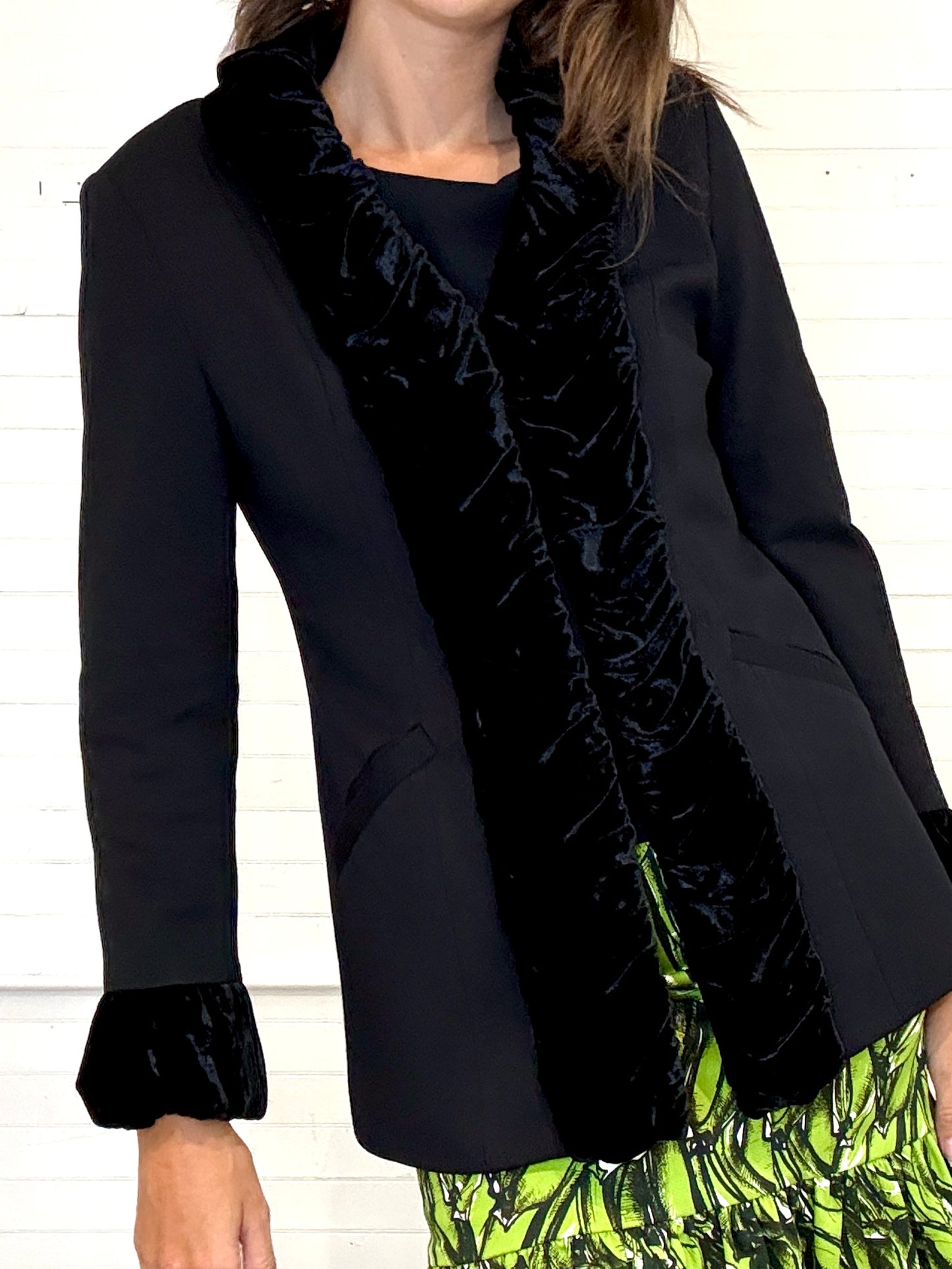 Vintage Black Jacket with Velvet Trim