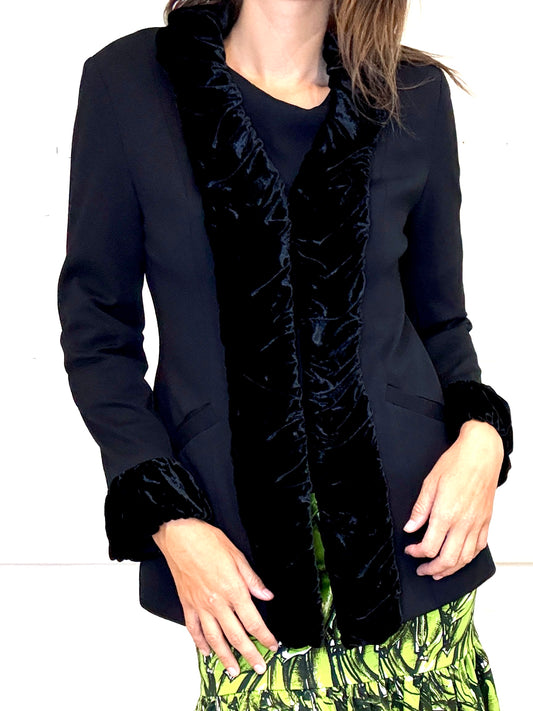 Vintage Black Jacket with Velvet Trim