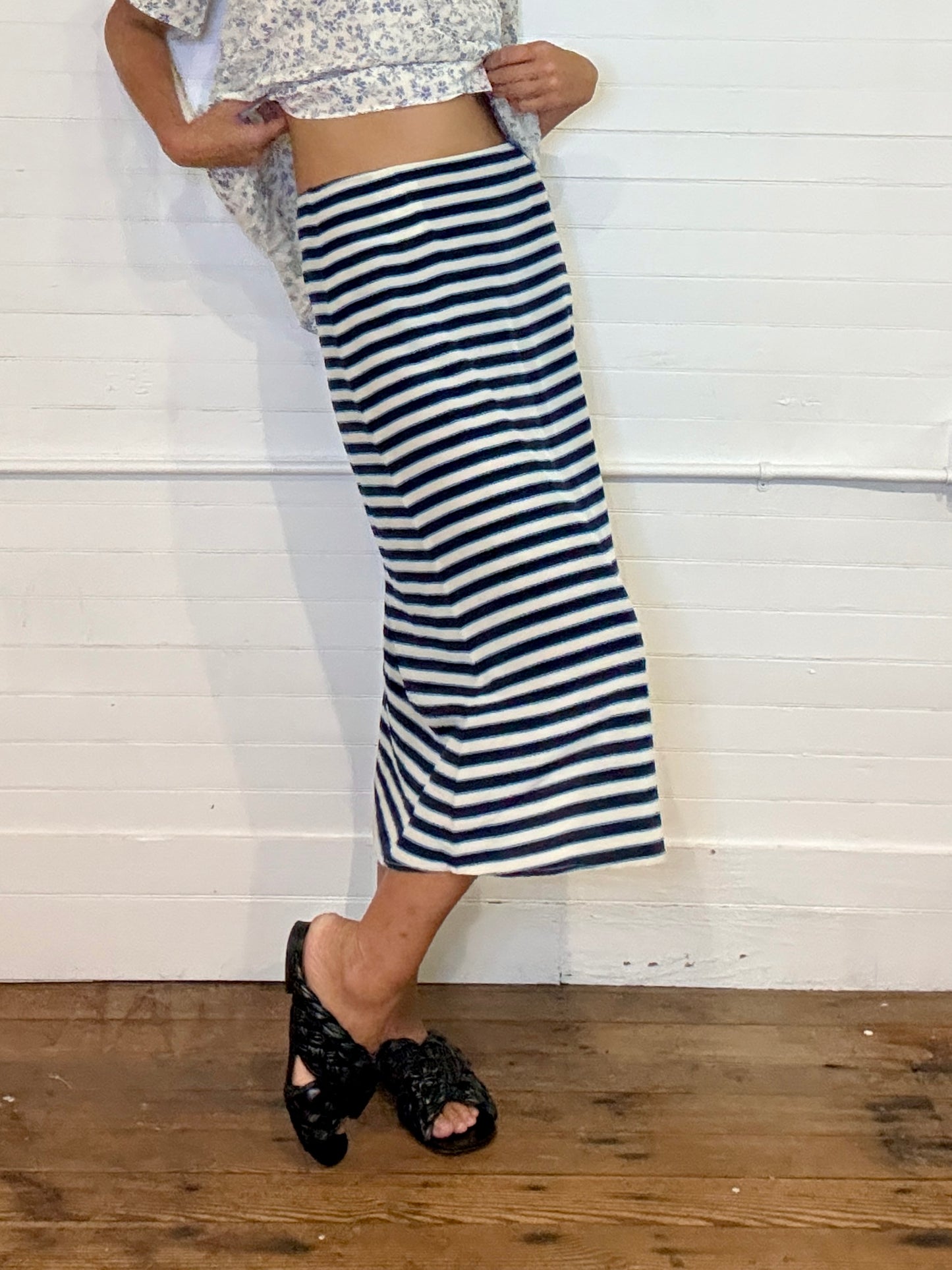 Vintage Miu Miu Stripe Silk Midi Skirt