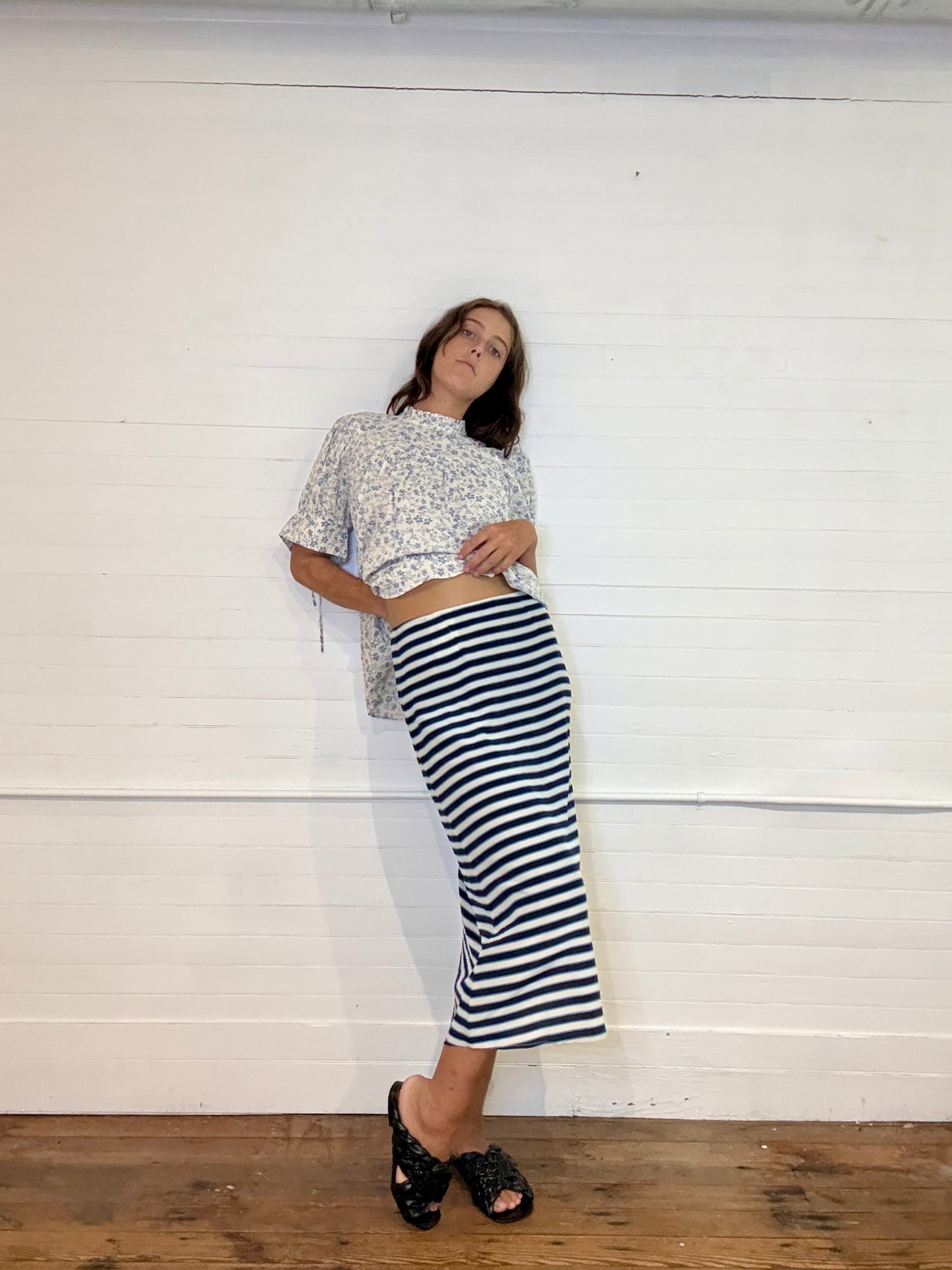 Vintage Miu Miu Stripe Silk Midi Skirt