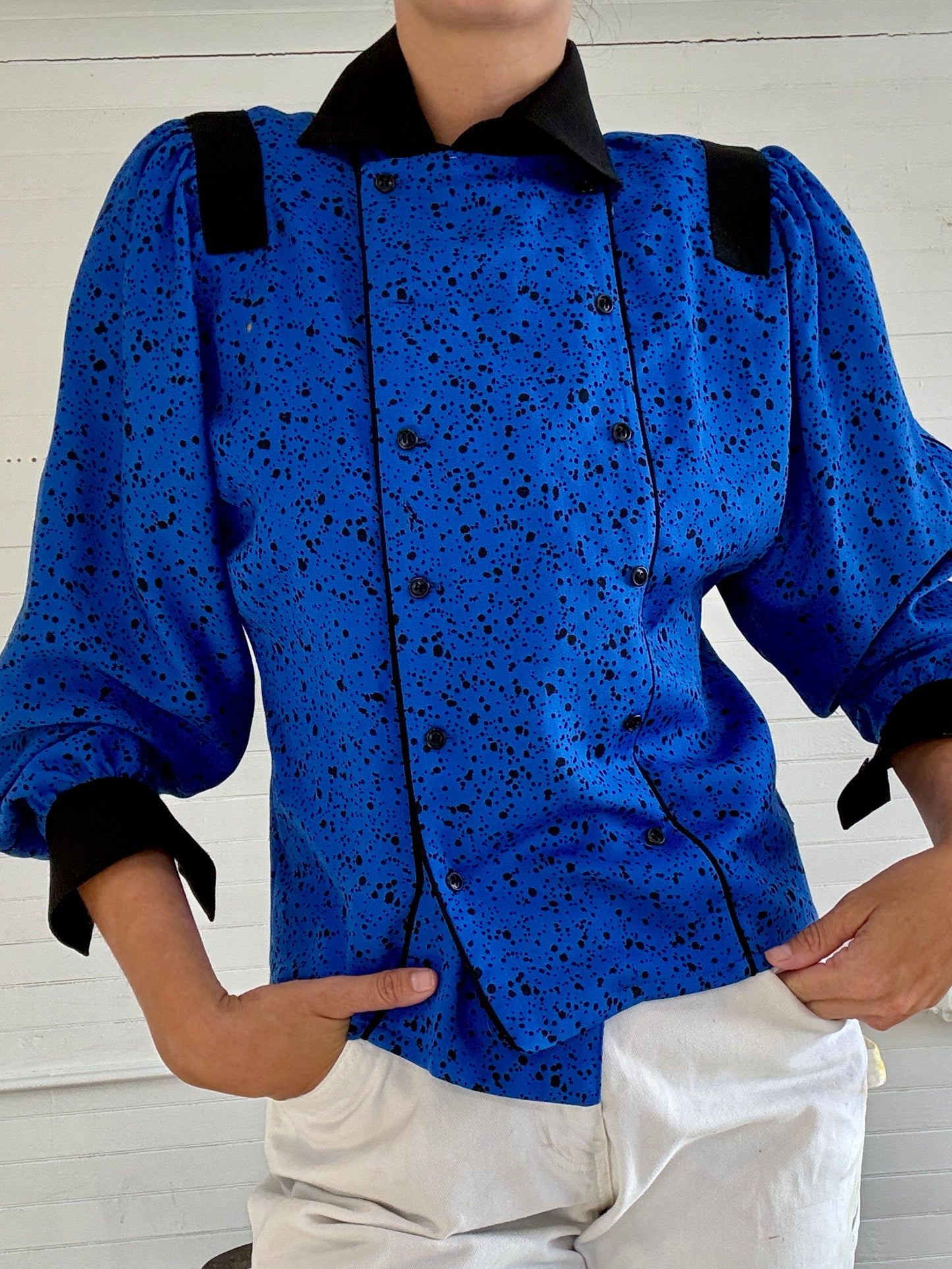 Vintage Balenciaga Black and Blue Blouse